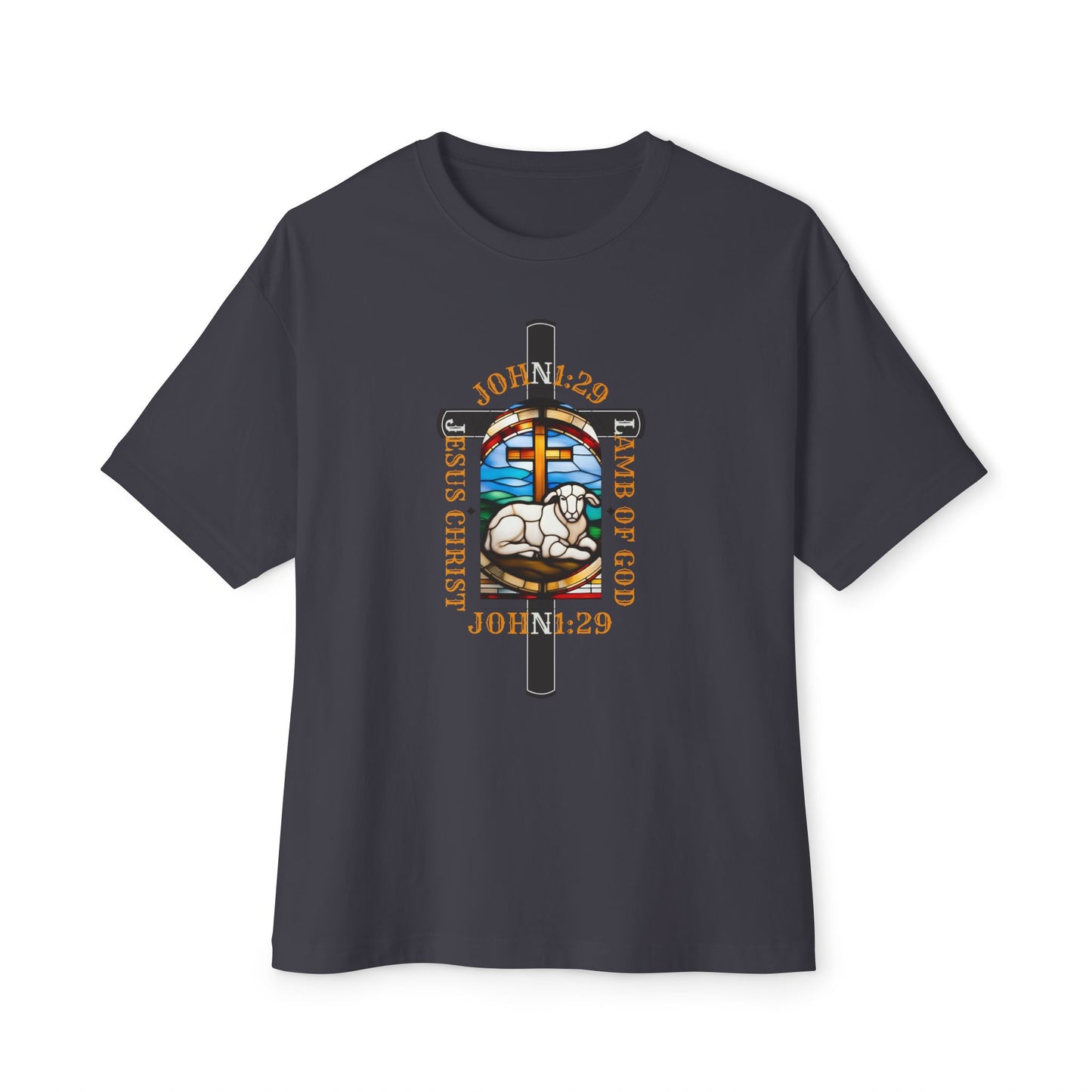 Christian Graphic Tee Glass Art, Unisex Oversized T-Shirt, John 1:29 Lamb Of God