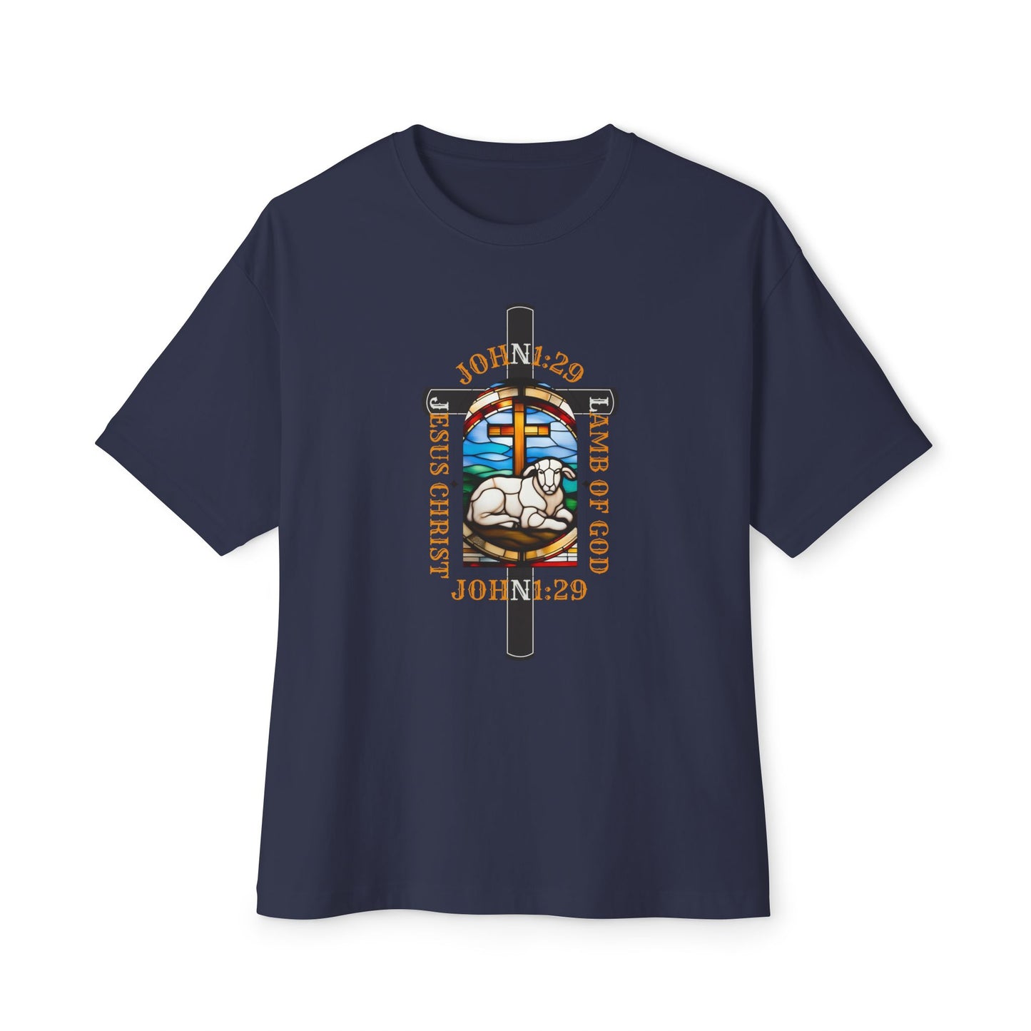 Christian Graphic Tee Glass Art, Unisex Oversized T-Shirt, John 1:29 Lamb Of God