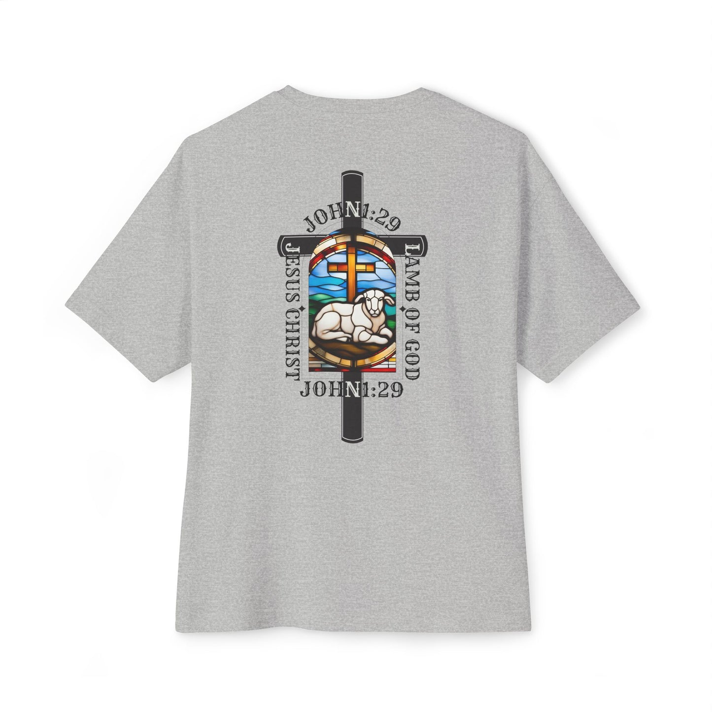 Christian Graphic Tee Glass Art, Unisex Oversized T-Shirt, John 1:29 Lamb Of God