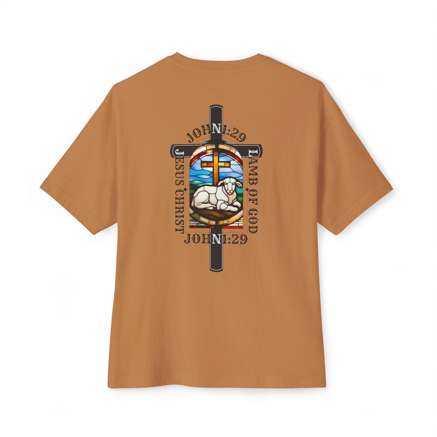 Christian Graphic Tee Glass Art, Unisex Oversized T-Shirt, John 1:29 Lamb Of God