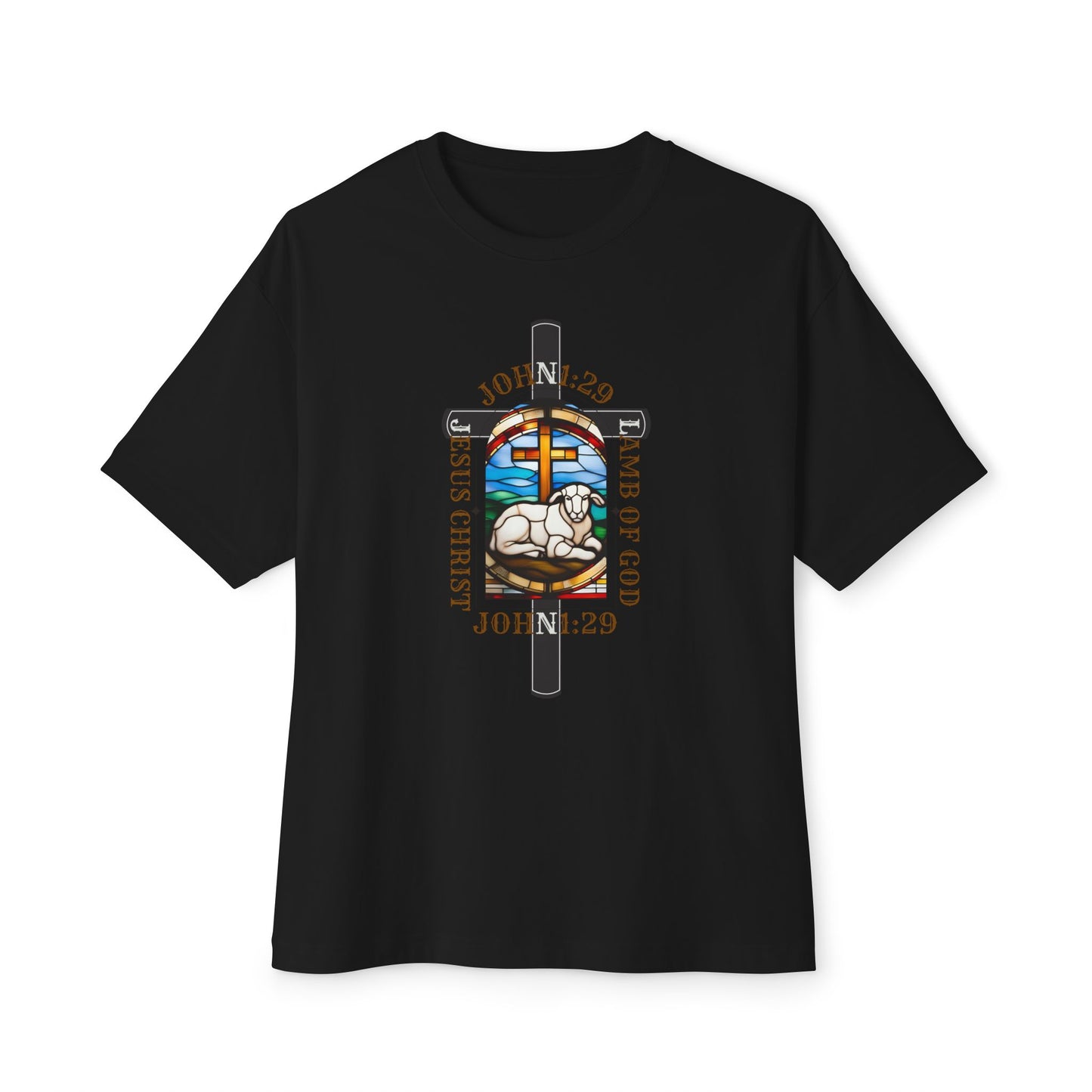 Christian Graphic Tee Glass Art, Unisex Oversized T-Shirt, John 1:29 Lamb Of God