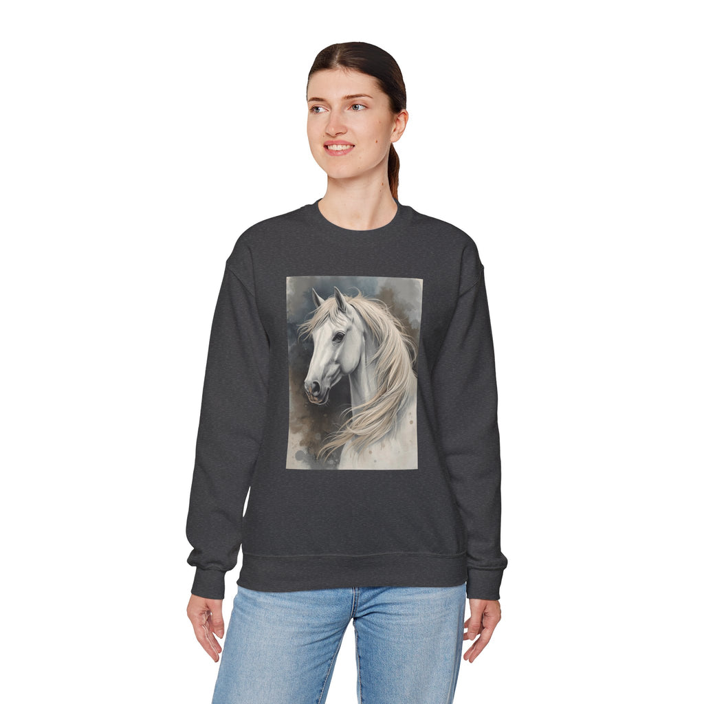 Horse Portrait Crewneck Sweatshirt — Elegant White Stallion Graphic