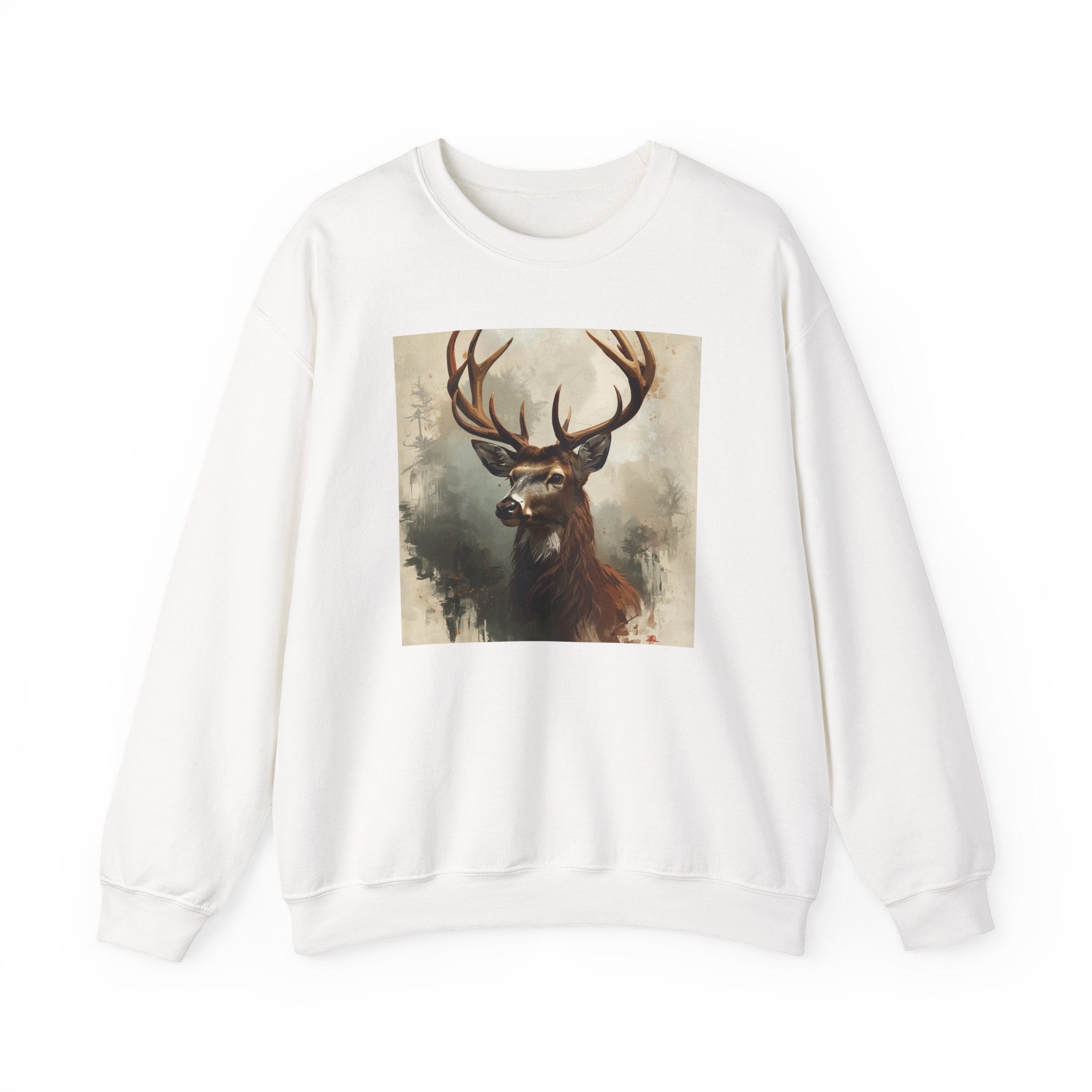 Stag Portrait Crewneck Sweatshirt — Majestic Deer Watercolor
