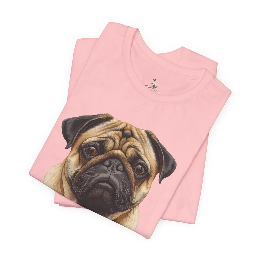 Pug Portrait T-Shirt - Realistic Dog Face Tee for Pug Lovers
