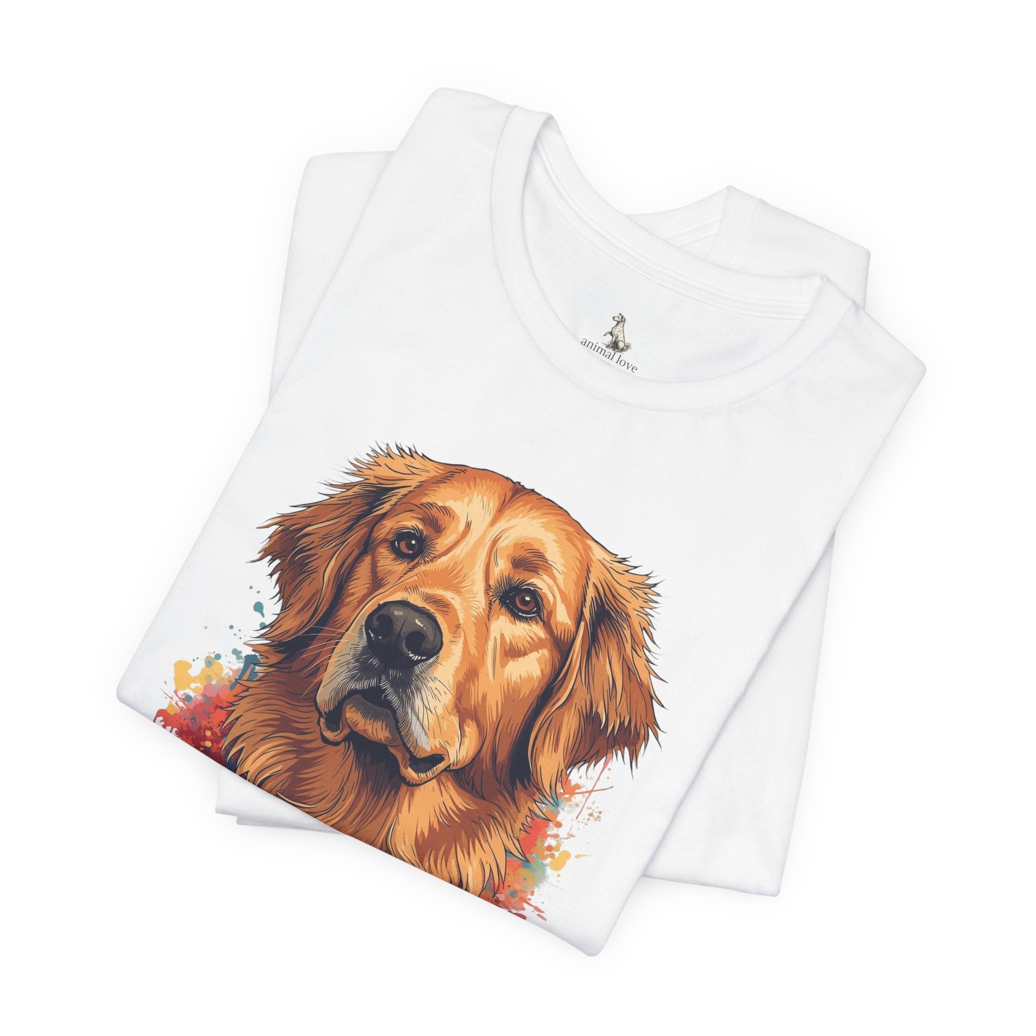Golden Retriever Watercolor T-Shirt — Colorful Dog Portrait Tee for Dog Lovers