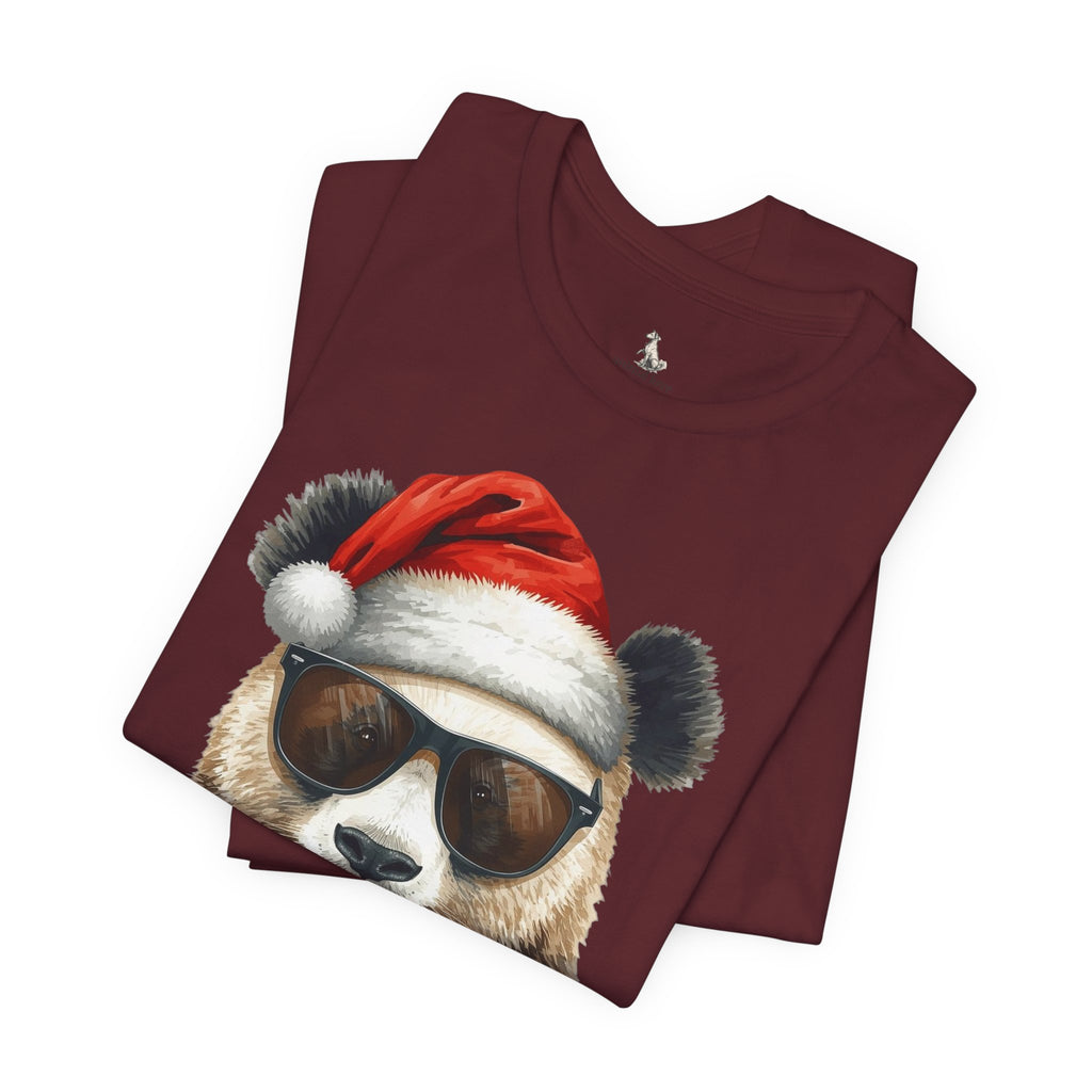 Panda With Santa Hat T-Shirt – Cool Sunglasses Holiday Tee
