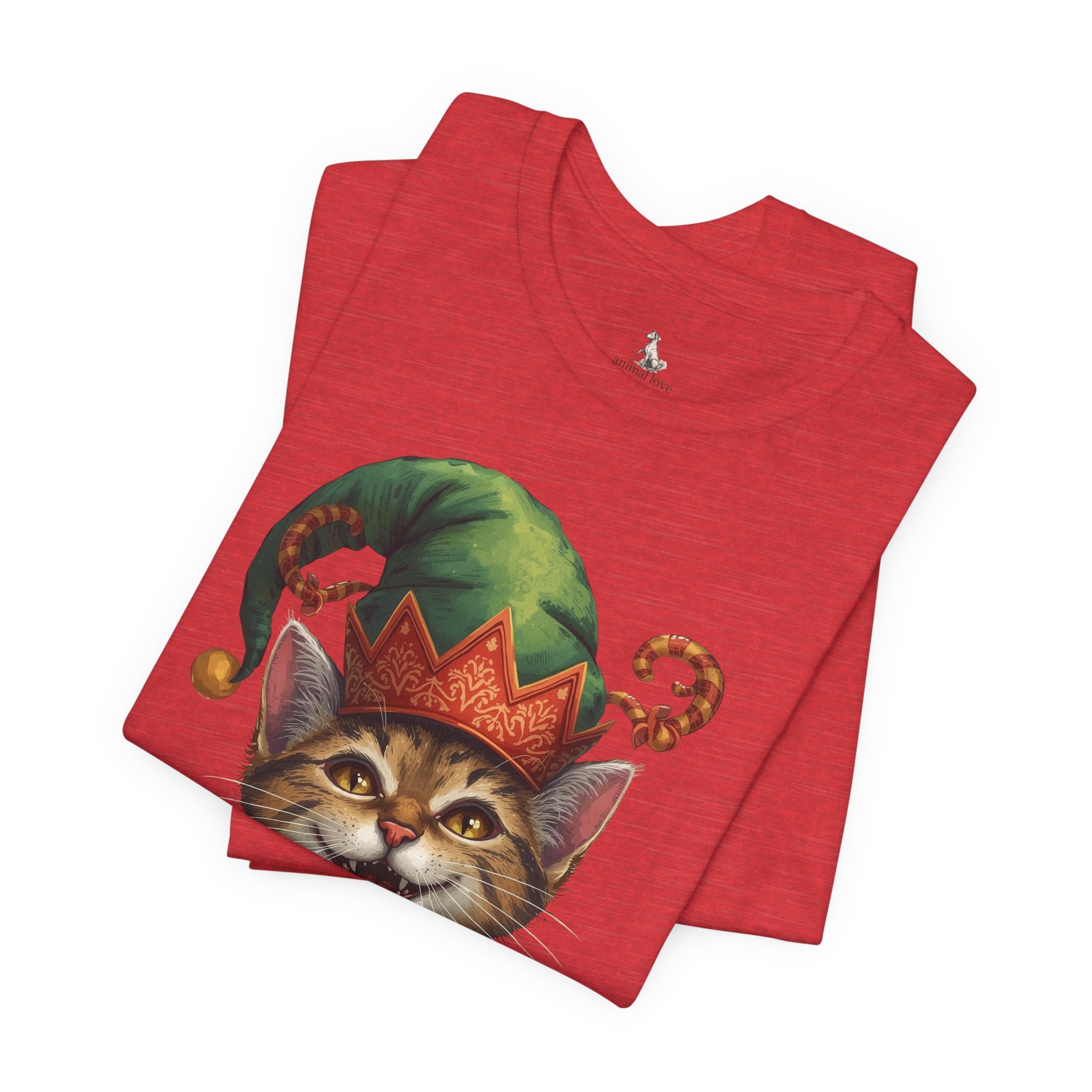 Cat Elf T-Shirt — Smiling Tabby in Festive Elf Hat