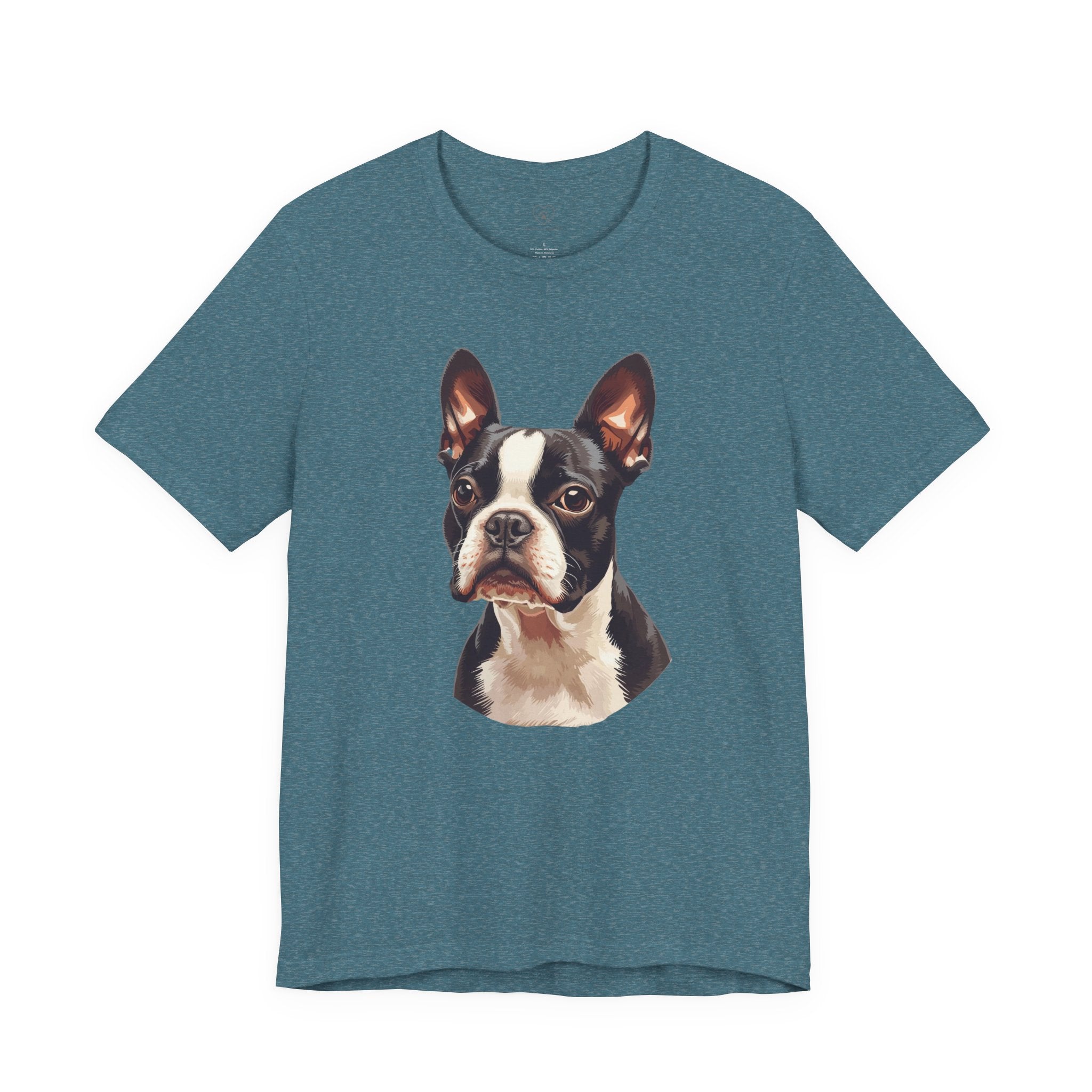 Boston Terrier Portrait T-Shirt – Realistic Dog Face Tee for Pet Lovers