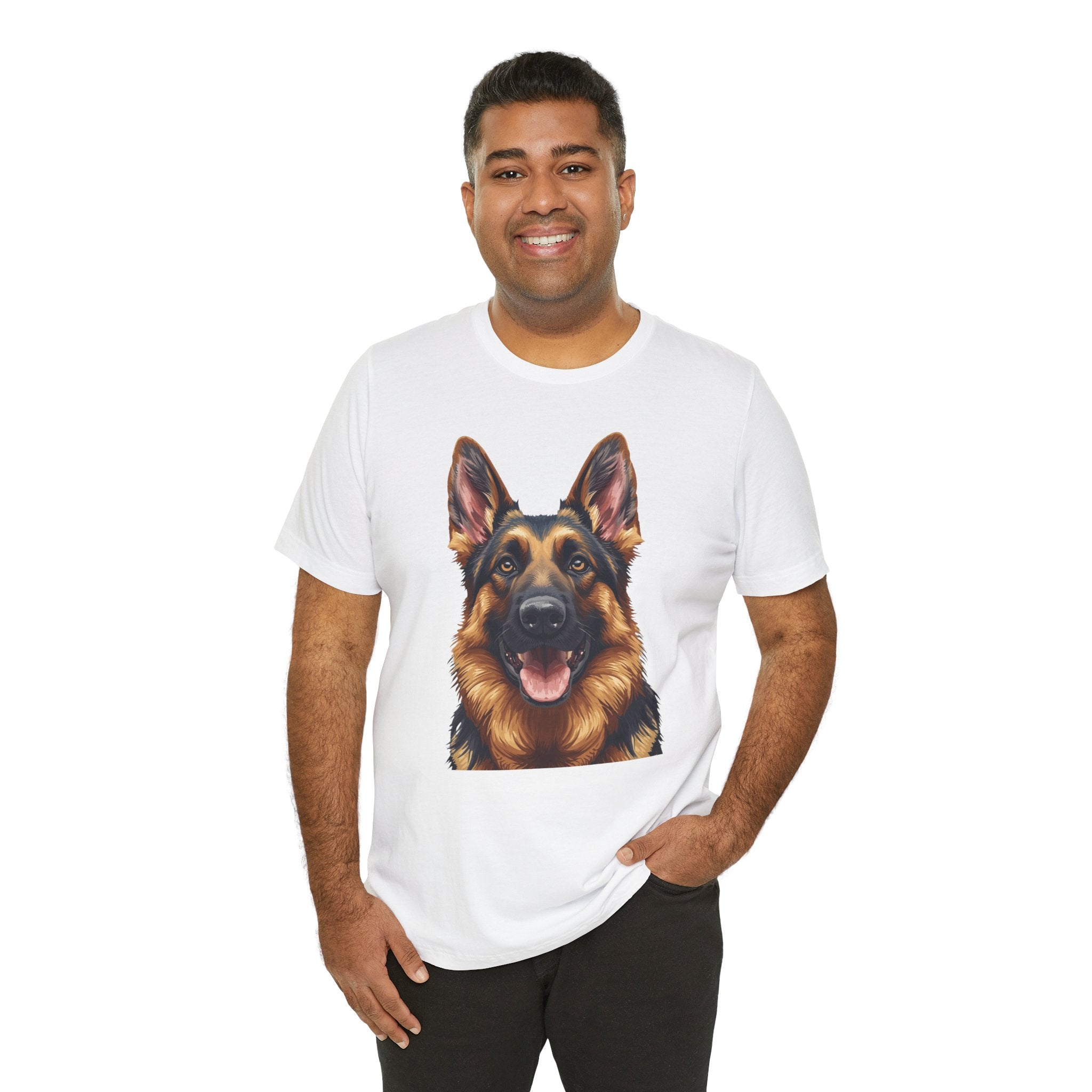 German Shepherd Portrait T‑Shirt — Realistic Dog Face Tee for Dog Lovers