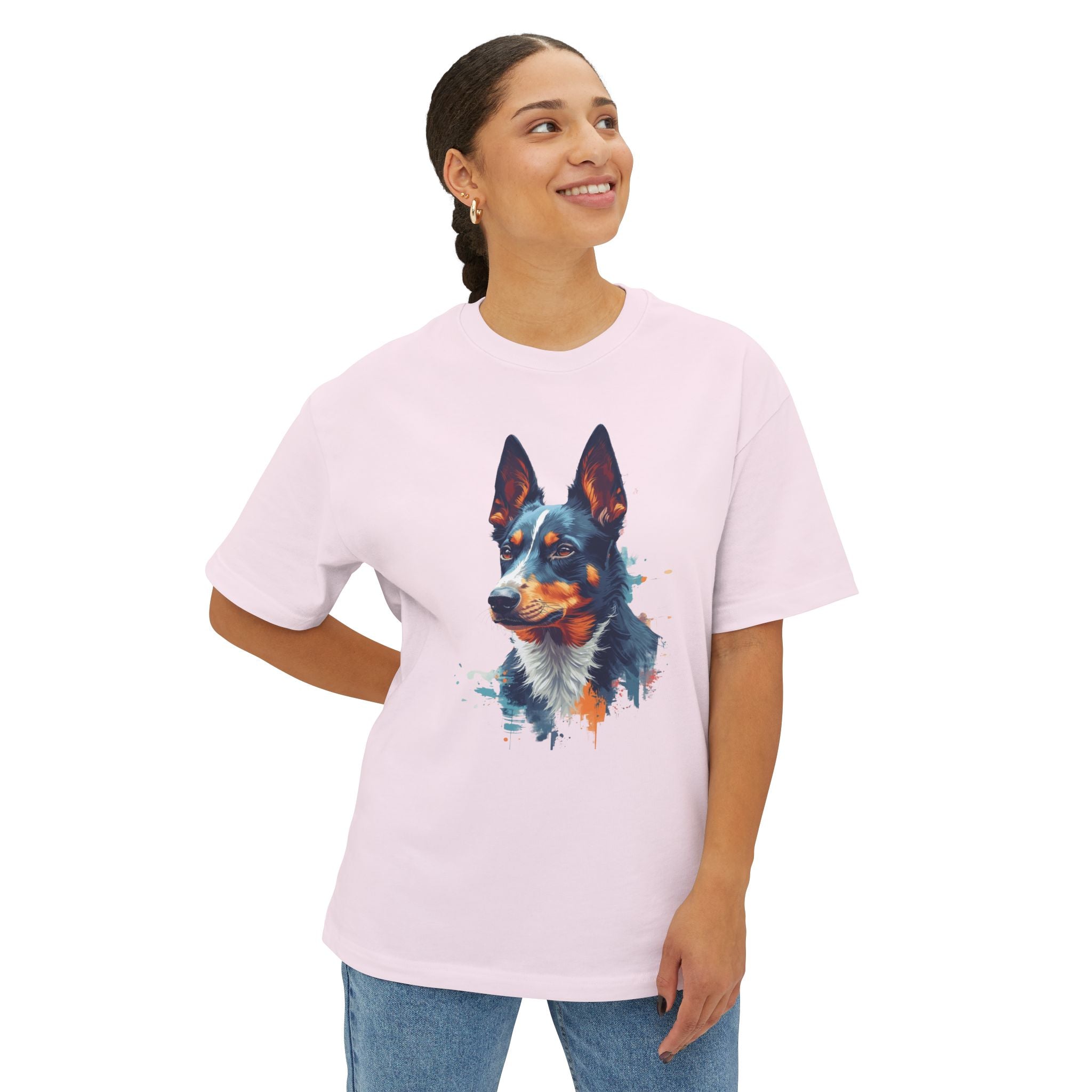 Australian Kelpie Watercolor Tee — Dog Lover Oversized Boxy Shirt