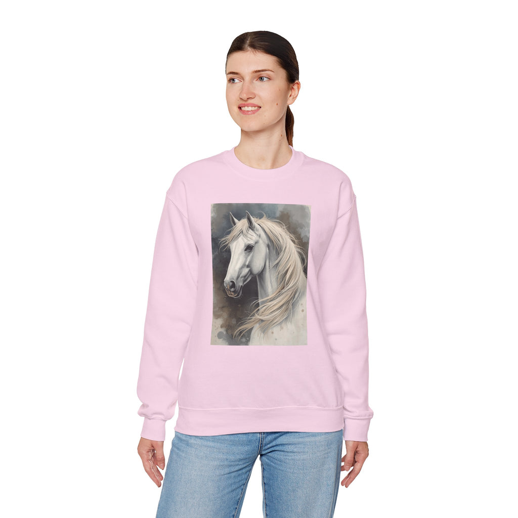 Horse Portrait Crewneck Sweatshirt — Elegant White Stallion Graphic