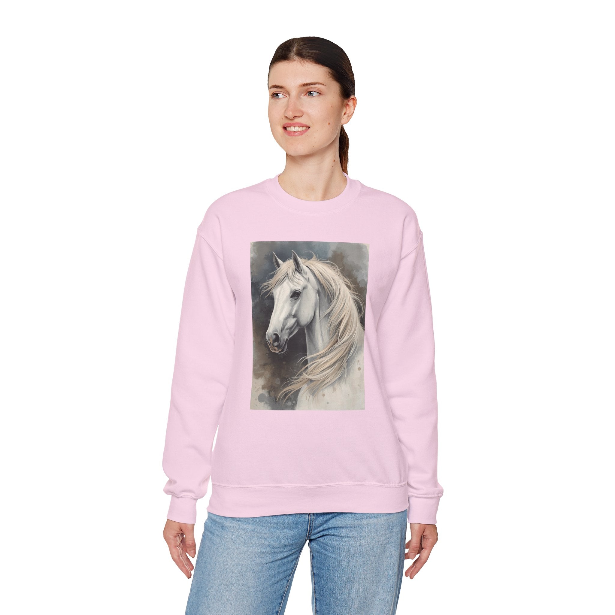 Horse Portrait Crewneck Sweatshirt — Elegant White Stallion Graphic