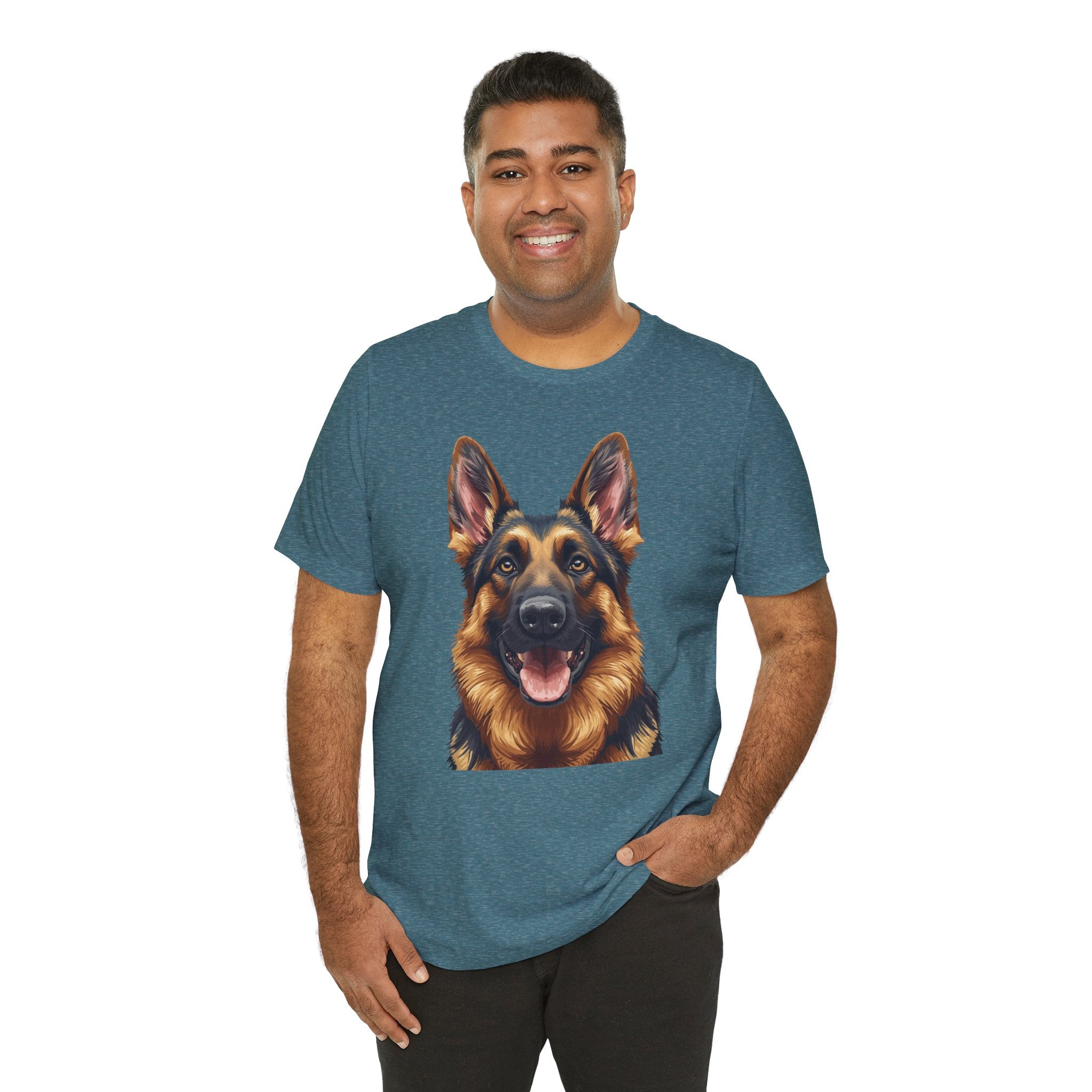 German Shepherd Portrait T‑Shirt — Realistic Dog Face Tee for Dog Lovers