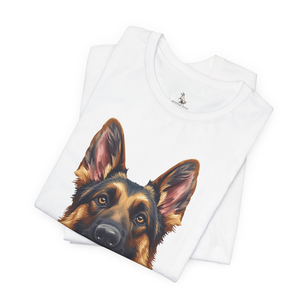 German Shepherd Portrait T‑Shirt — Realistic Dog Face Tee for Dog Lovers
