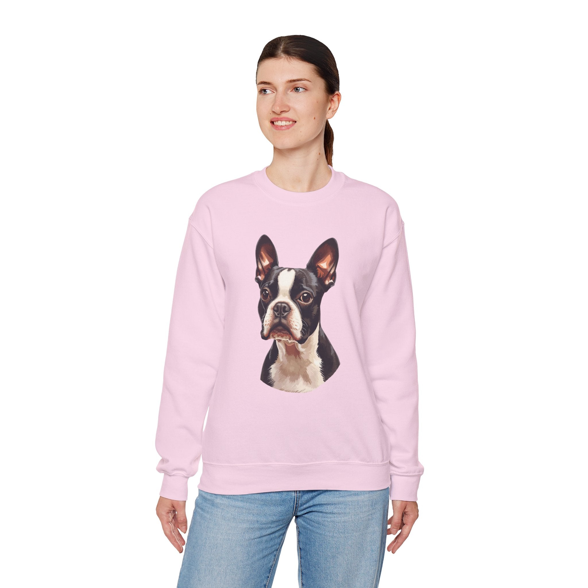 Boston Terrier Portrait Sweatshirt — Cute Dog Face Crewneck for Pet Lovers