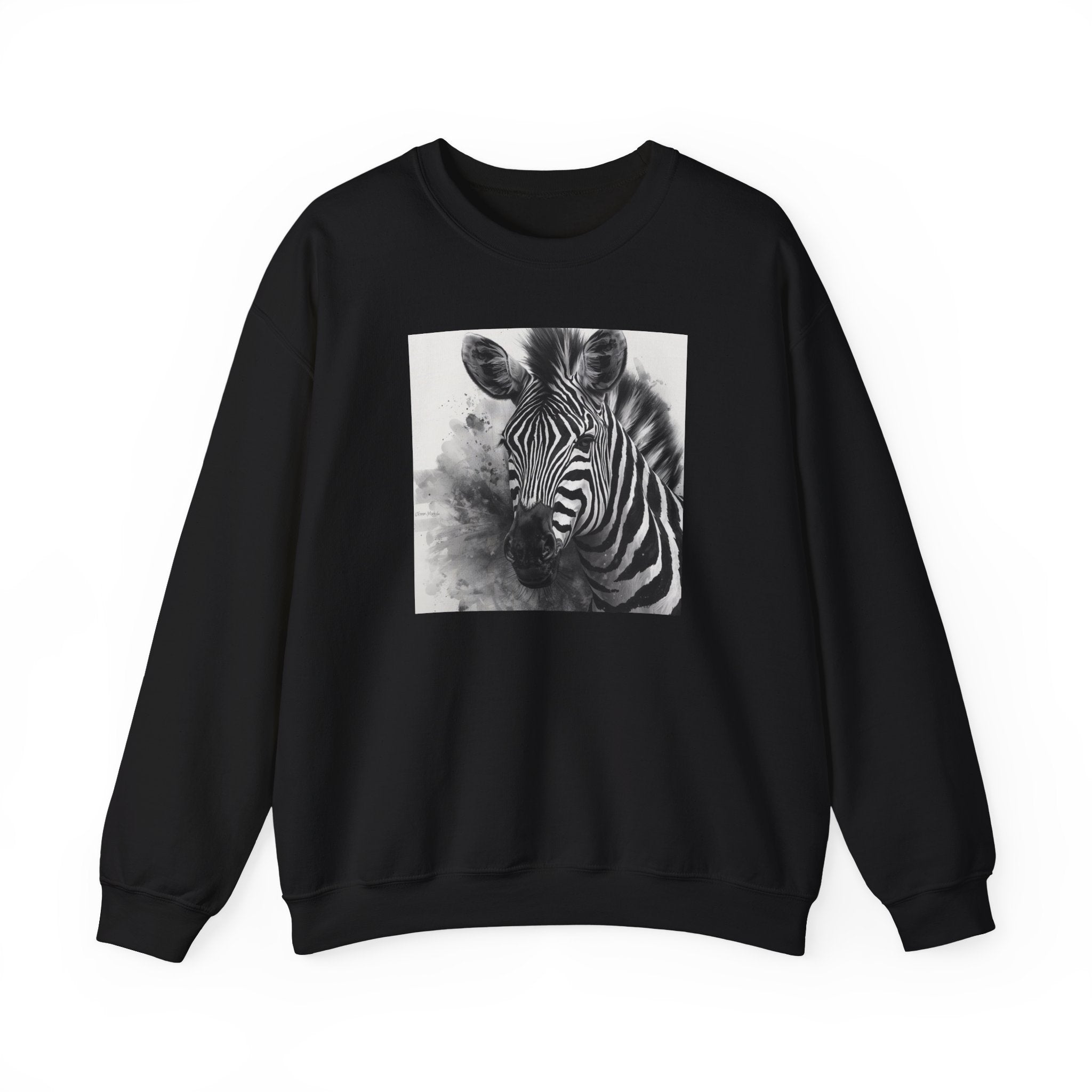 Zebra Portrait Crewneck Sweatshirt — Monochrome Wildlife Art Pullover