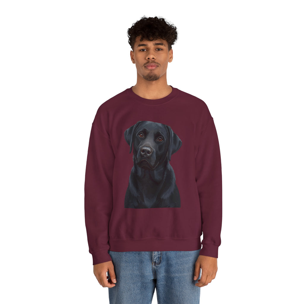 Black Labrador Portrait Crewneck Sweatshirt — Realistic Dog Print for Dog Lovers