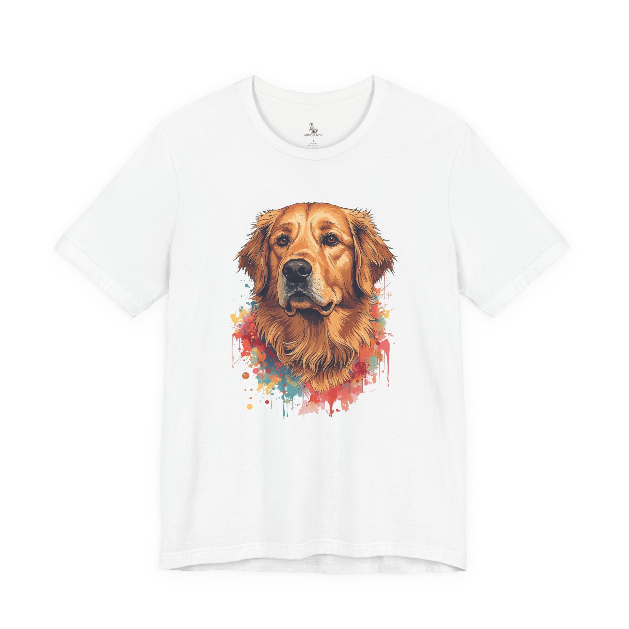 Golden Retriever Watercolor T-Shirt — Colorful Dog Portrait Tee for Dog Lovers