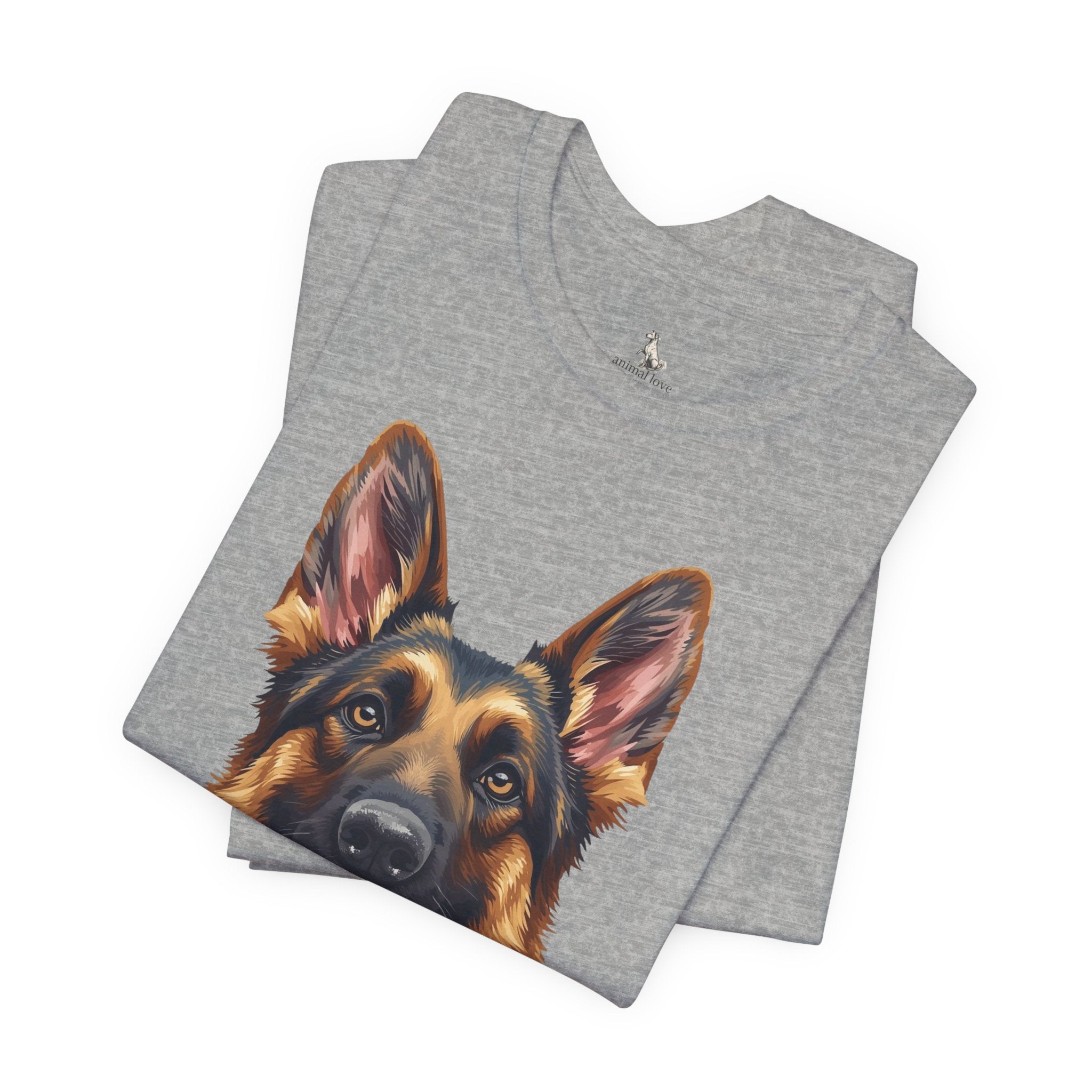 German Shepherd Portrait T‑Shirt — Realistic Dog Face Tee for Dog Lovers