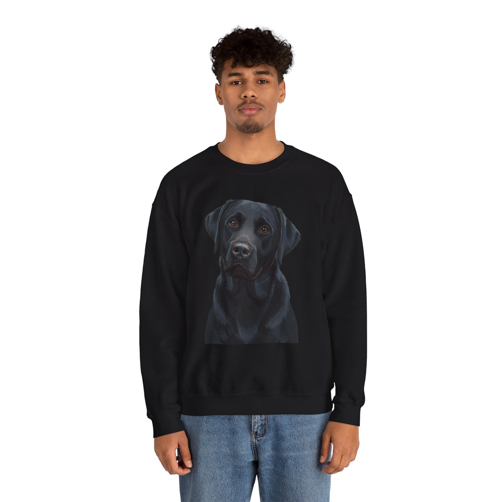 Black Labrador Portrait Crewneck Sweatshirt — Realistic Dog Print for Dog Lovers