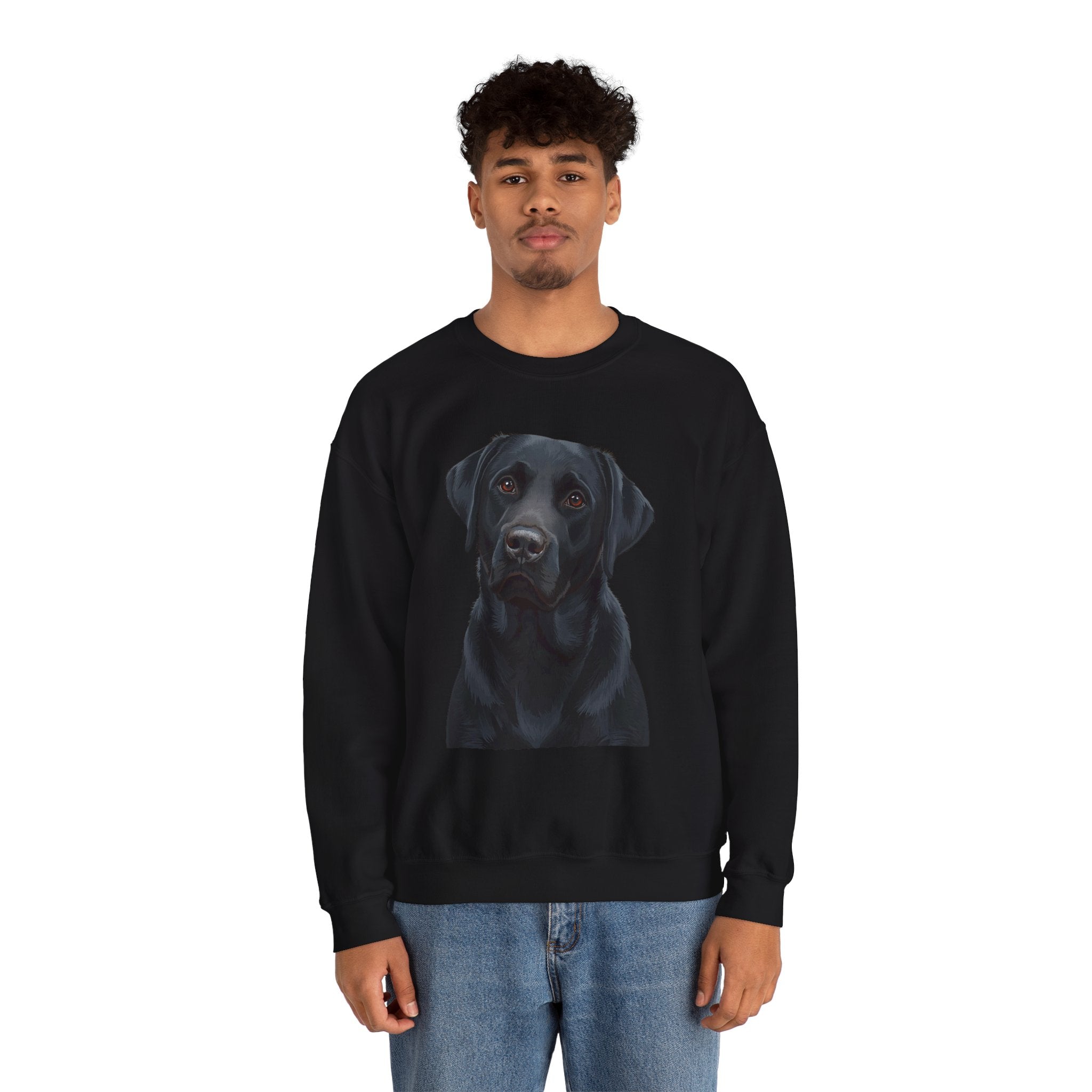 Black Labrador Portrait Crewneck Sweatshirt — Realistic Dog Print for Dog Lovers