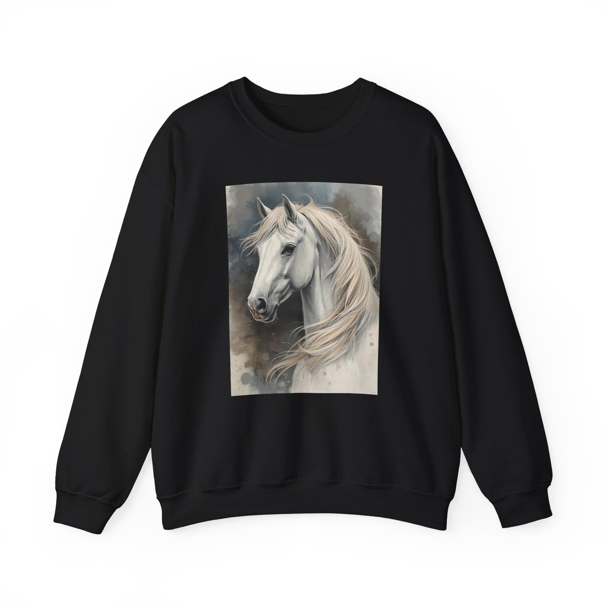 Horse Portrait Crewneck Sweatshirt — Elegant White Stallion Graphic