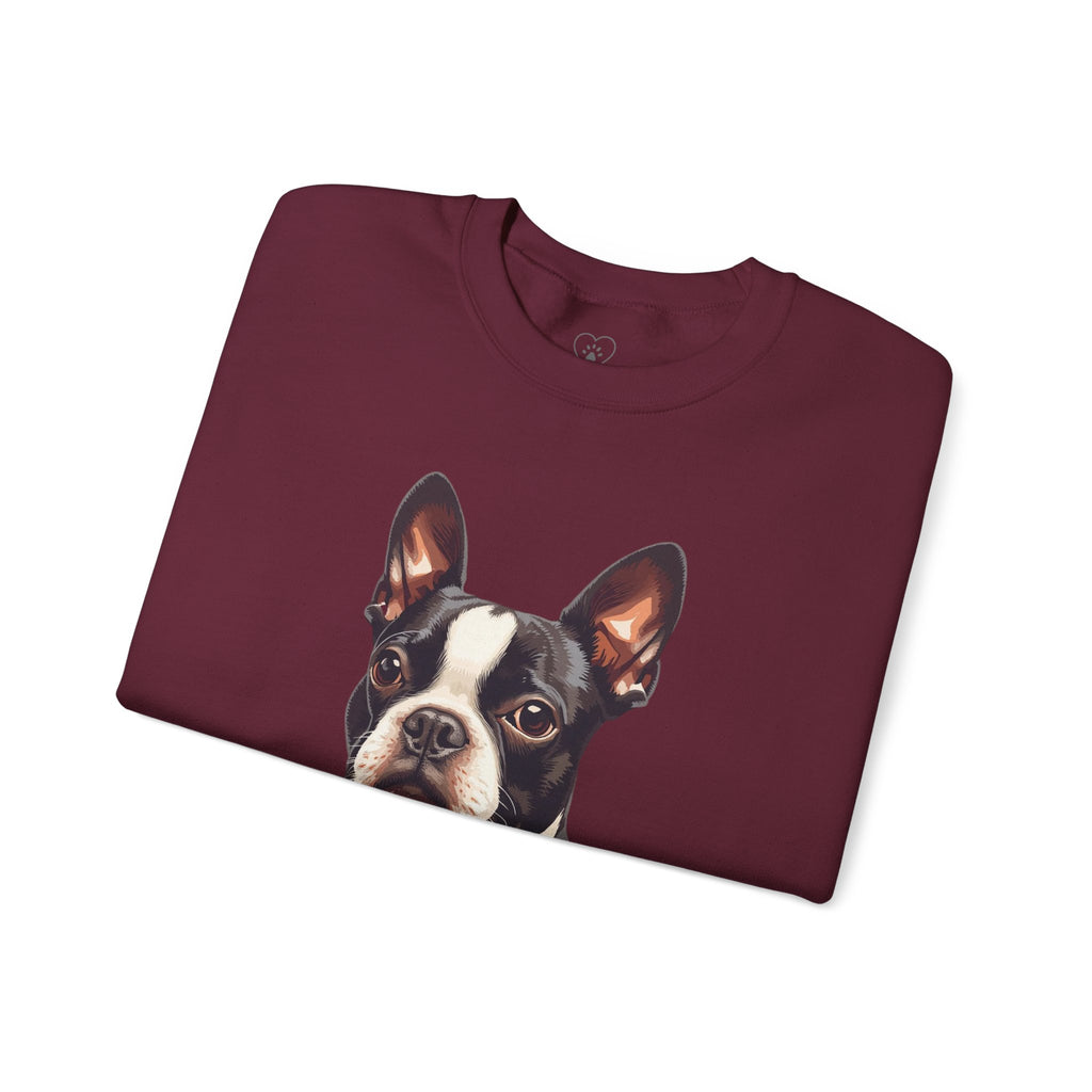 Boston Terrier Portrait Sweatshirt — Cute Dog Face Crewneck for Pet Lovers