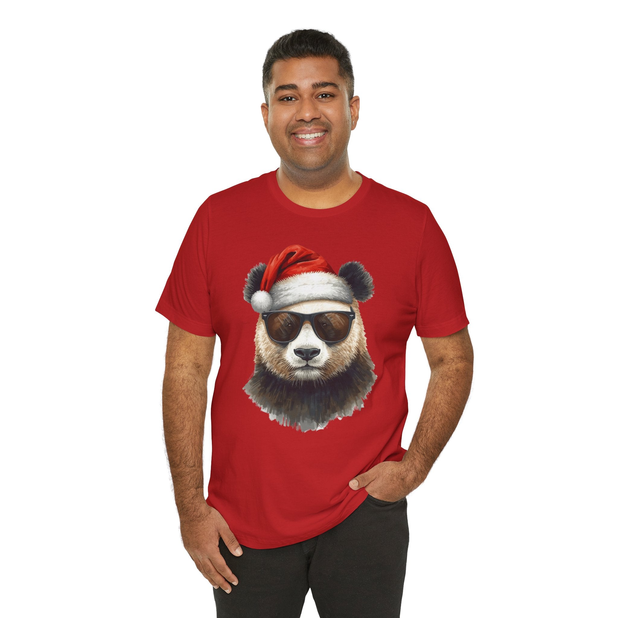Panda With Santa Hat T-Shirt – Cool Sunglasses Holiday Tee