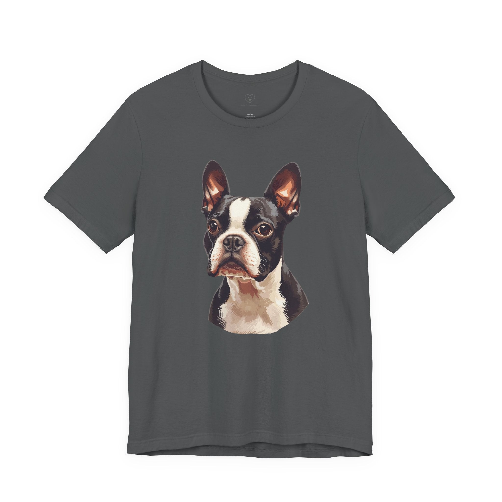Boston Terrier Portrait T-Shirt – Realistic Dog Face Tee for Pet Lovers