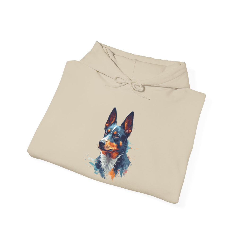 Australian Kelpie Watercolor Hoodie — Artistic Dog Portrait Pullover