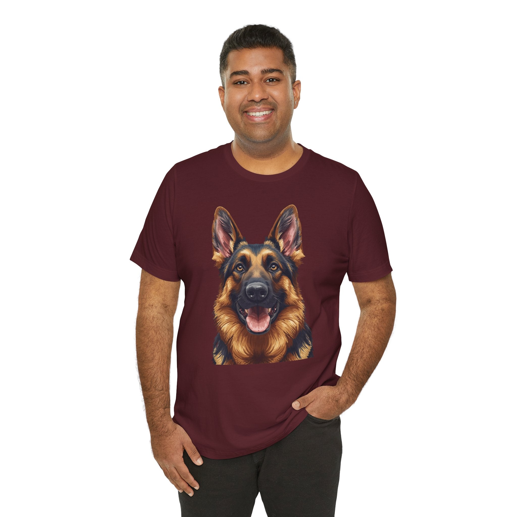 German Shepherd Portrait T‑Shirt — Realistic Dog Face Tee for Dog Lovers
