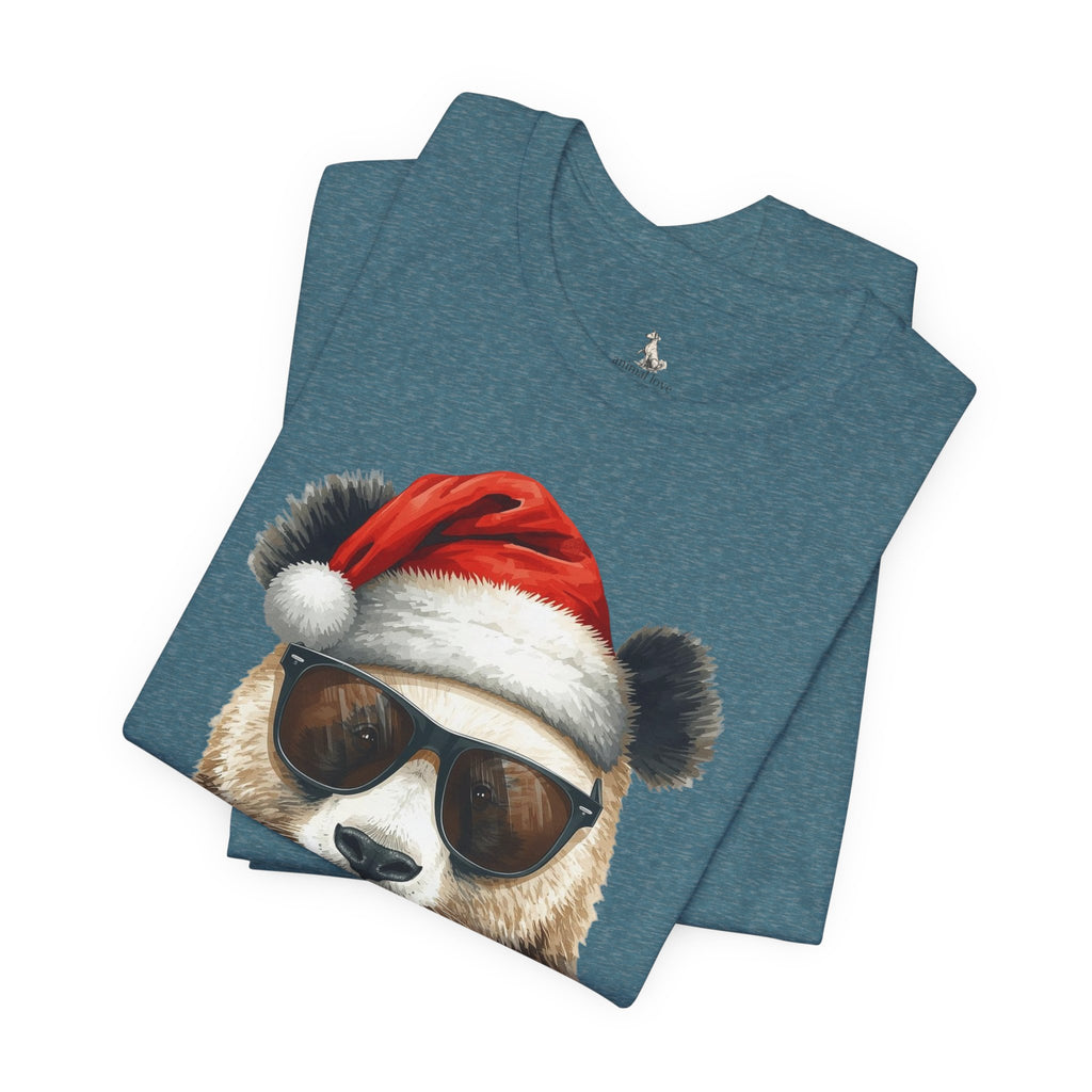 Panda With Santa Hat T-Shirt – Cool Sunglasses Holiday Tee