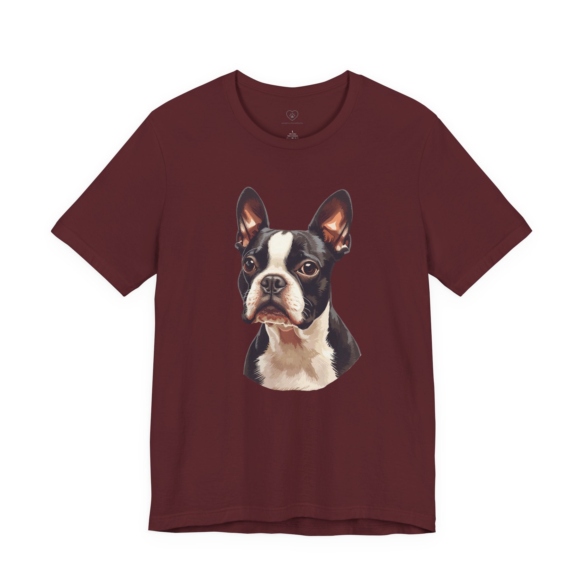 Boston Terrier Portrait T-Shirt – Realistic Dog Face Tee for Pet Lovers