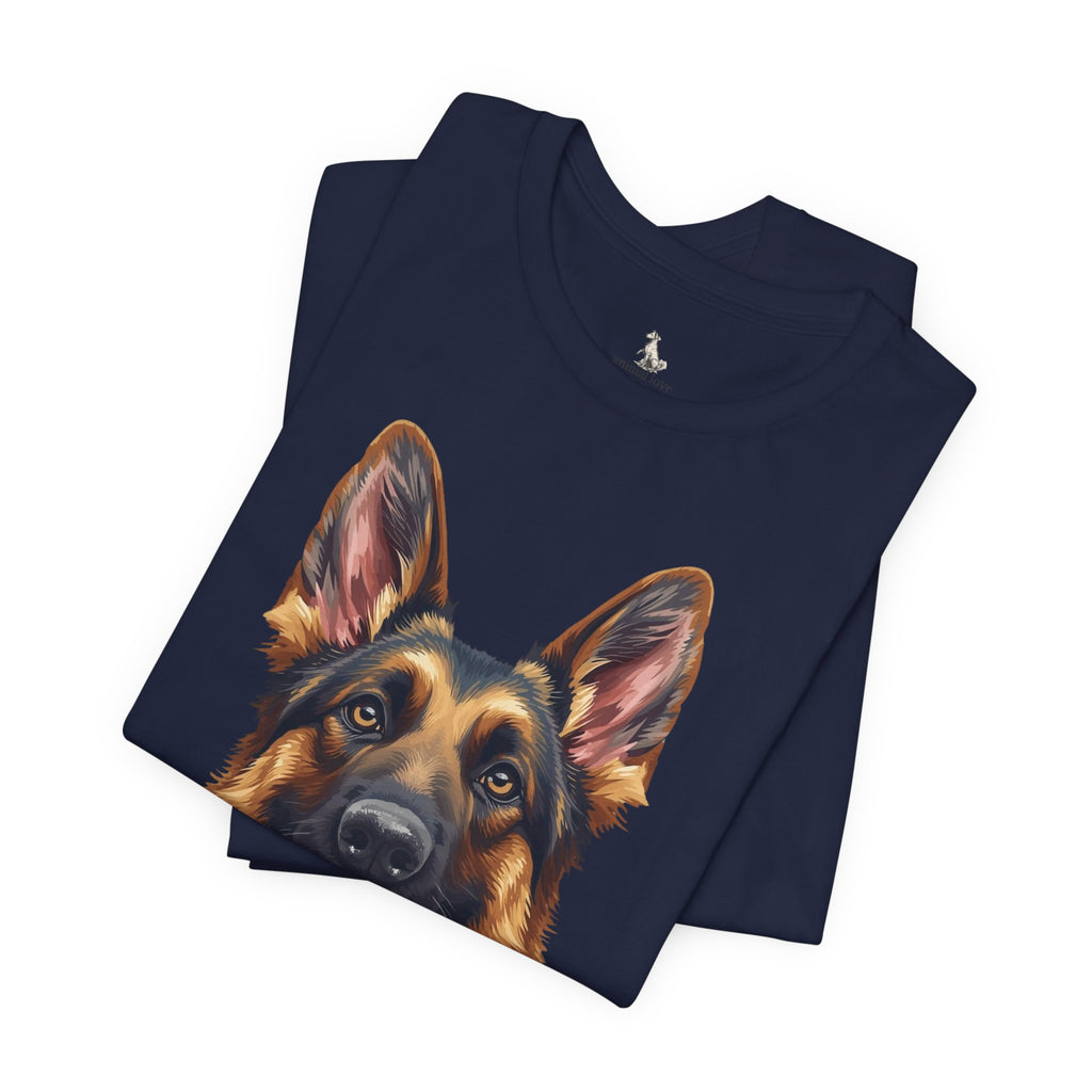 German Shepherd Portrait T‑Shirt — Realistic Dog Face Tee for Dog Lovers