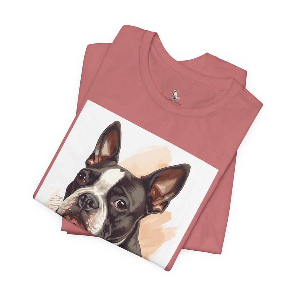 Boston Terrier Portrait T-Shirt — Watercolor Dog Lover Tee