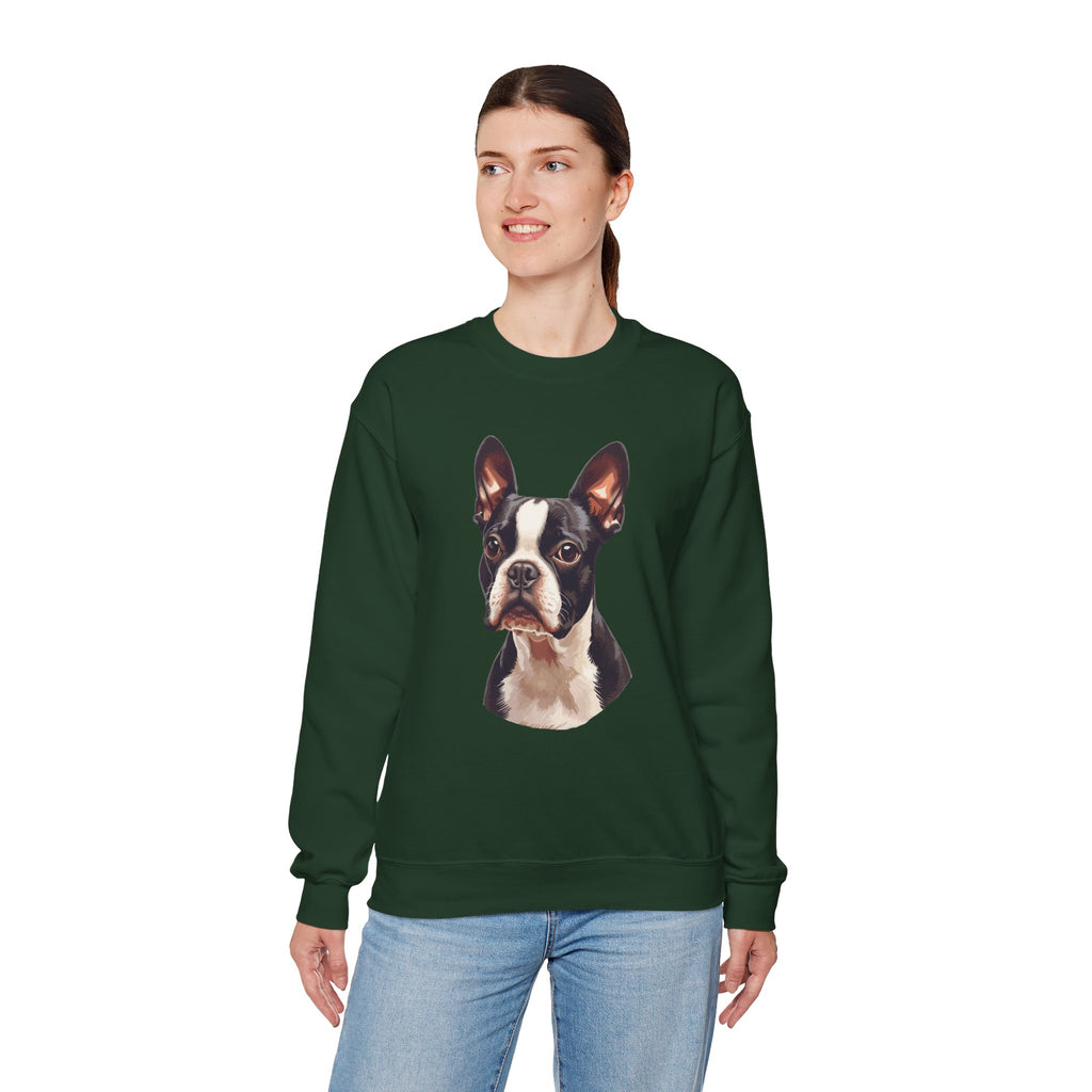 Boston Terrier Portrait Sweatshirt — Cute Dog Face Crewneck for Pet Lovers