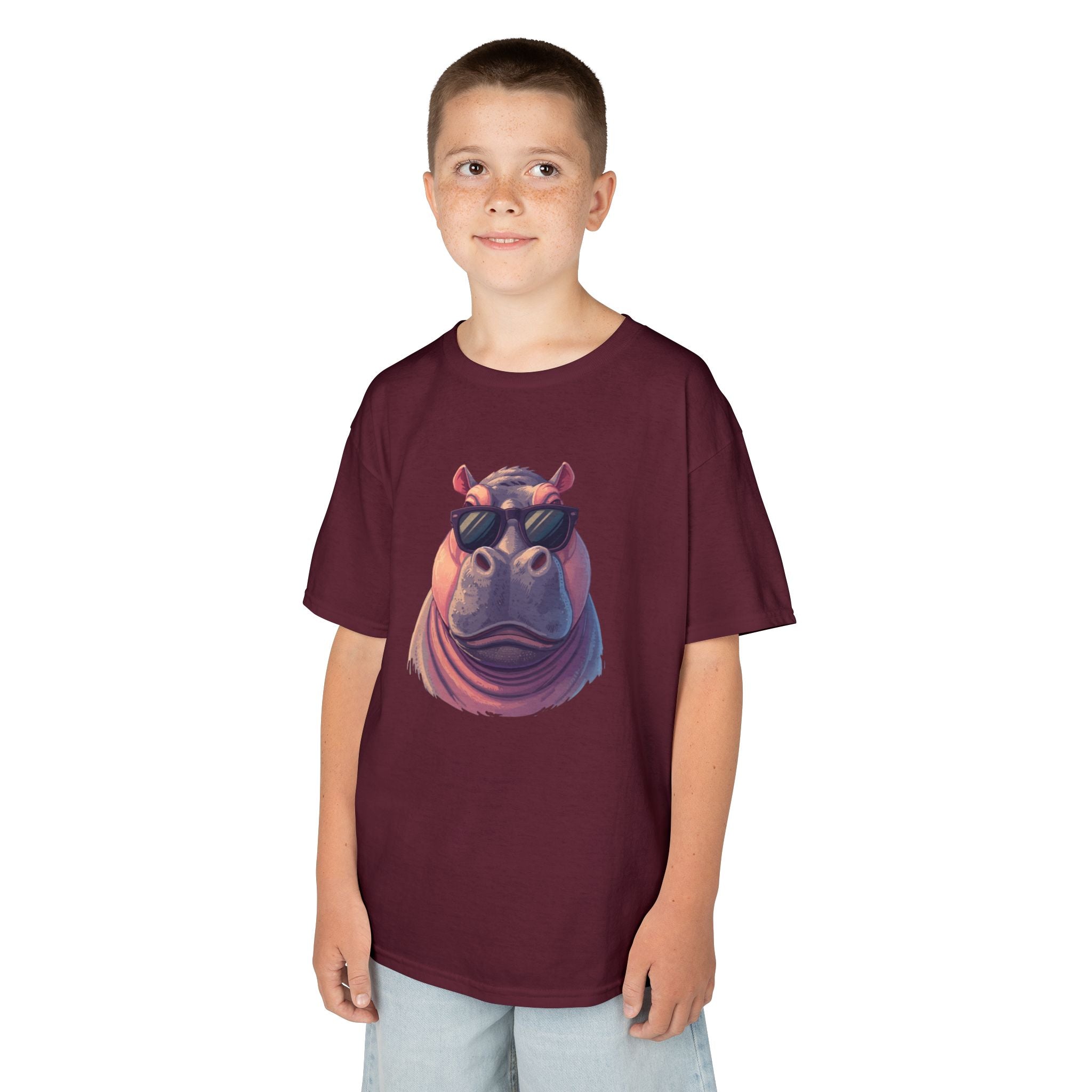 Kids Hippo Sunglasses T‑Shirt — Cool Cartoon Animal Tee for Boys & Girls