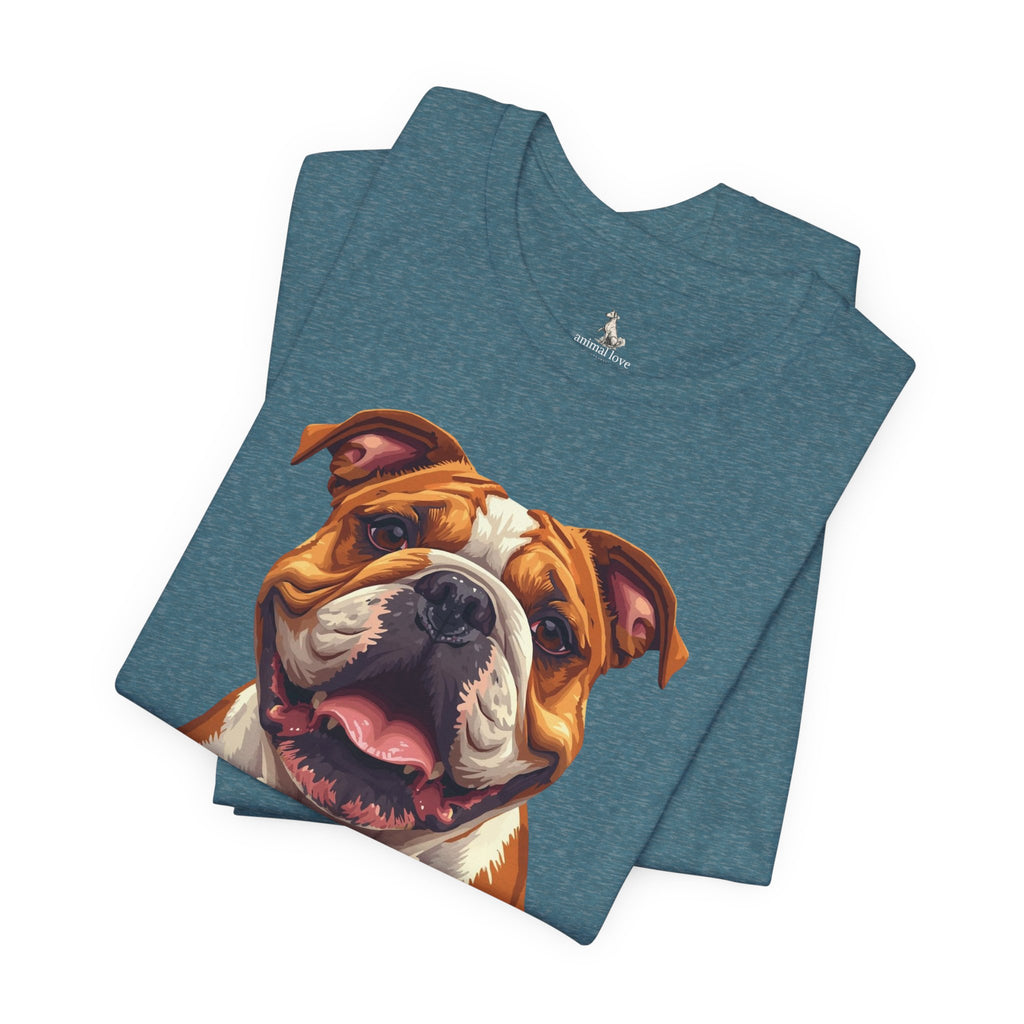 Bulldog Portrait T-Shirt — Smiling English Bulldog Graphic Tee