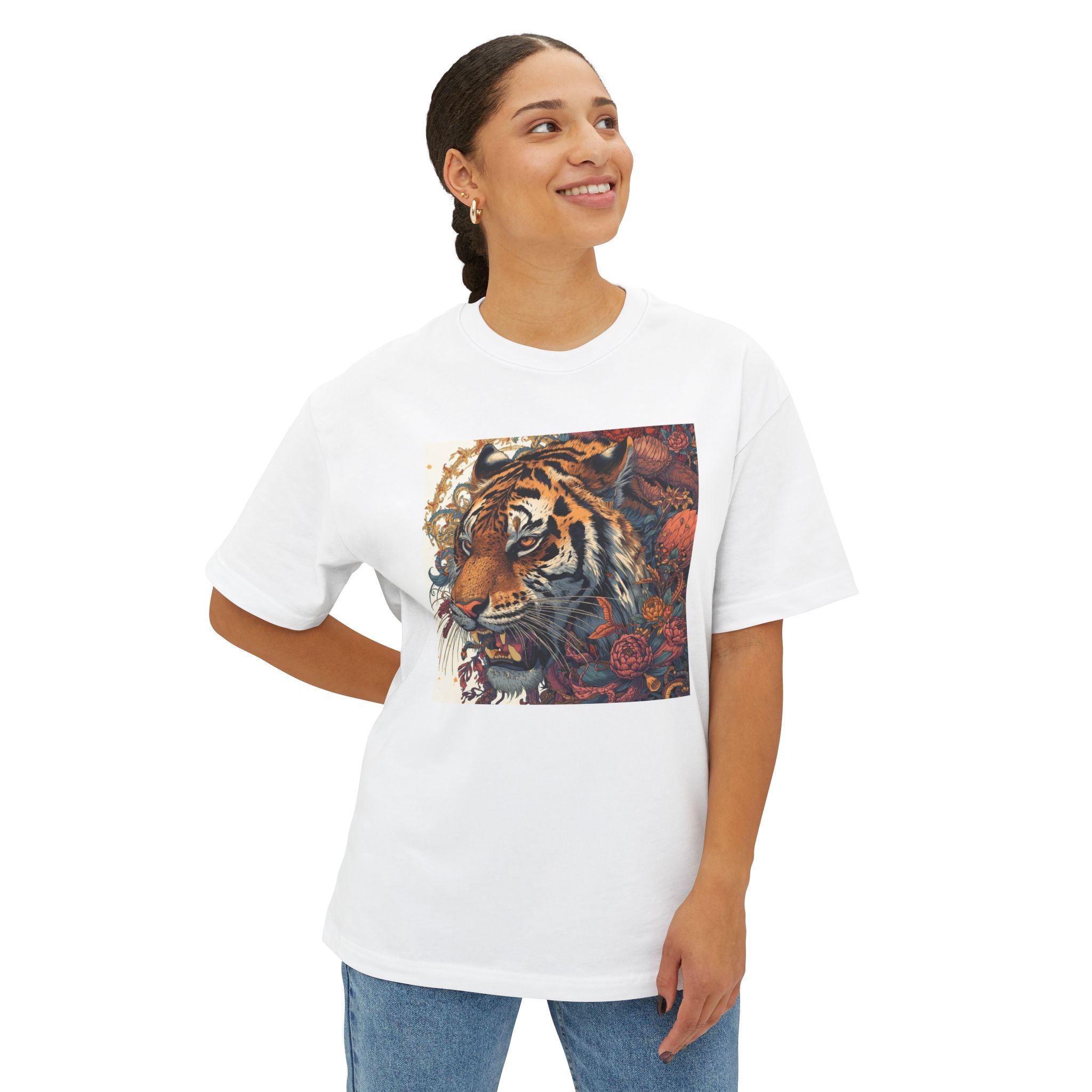 Tiger Floral Graphic Tee — Vintage Botanical Big Cat T-Shirt