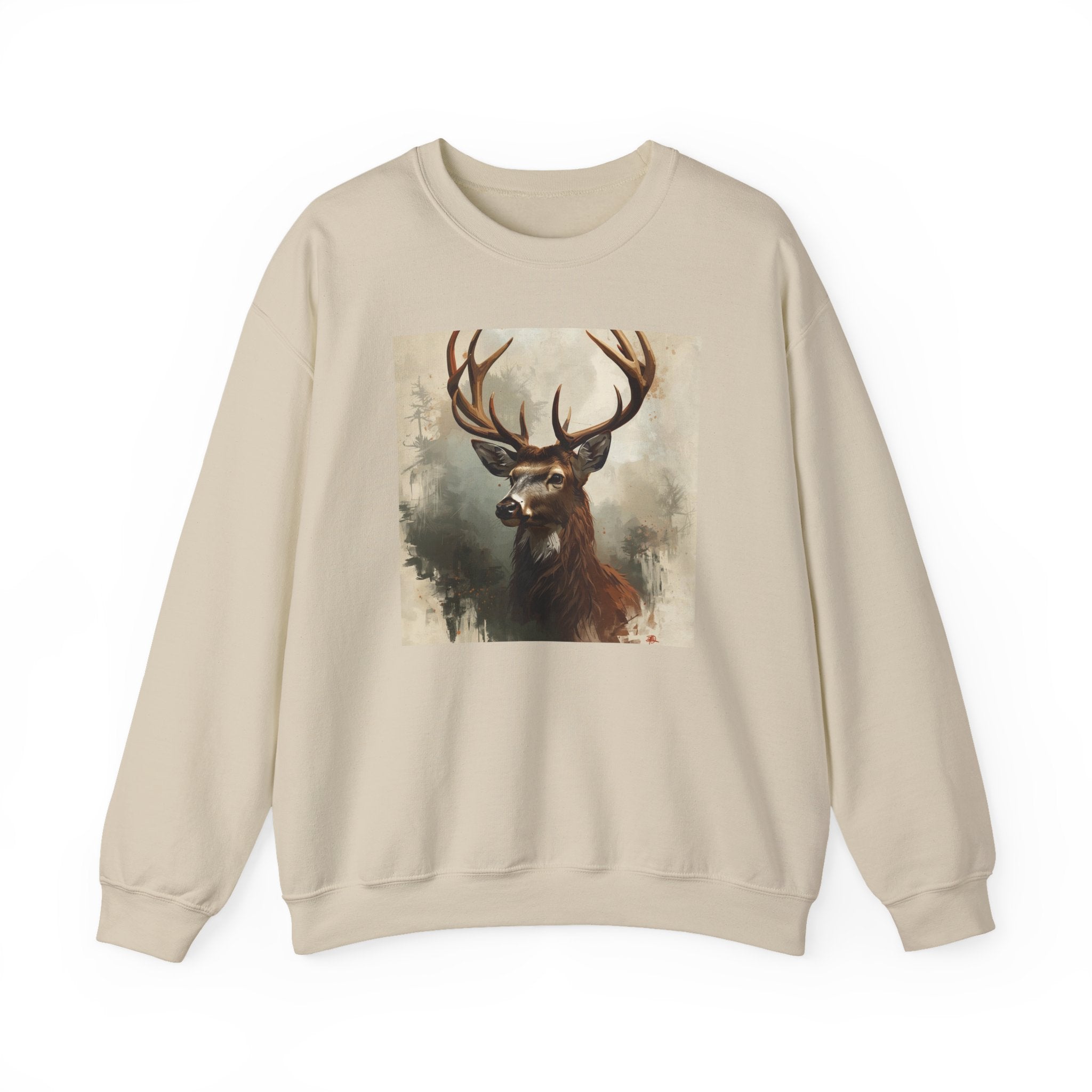 Stag Portrait Crewneck Sweatshirt — Majestic Deer Watercolor