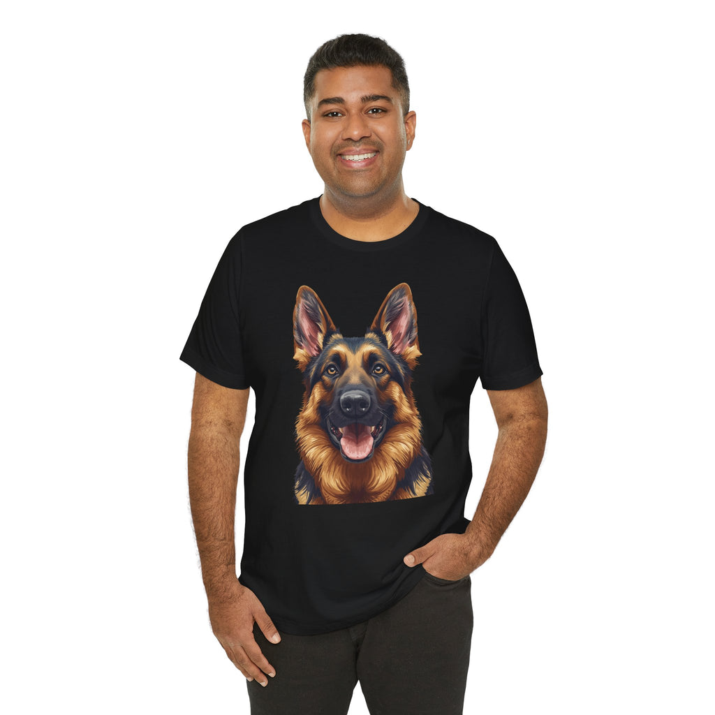 German Shepherd Portrait T‑Shirt — Realistic Dog Face Tee for Dog Lovers