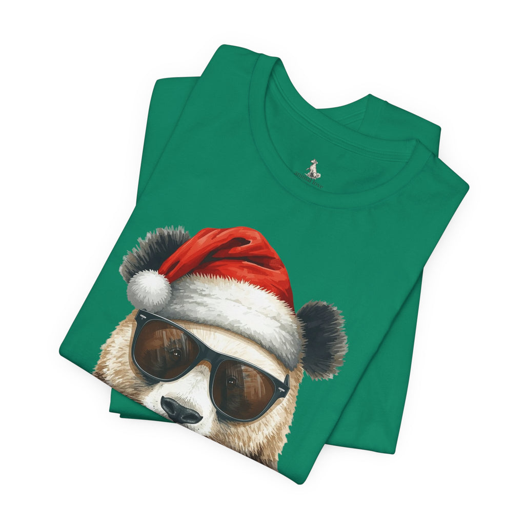 Panda With Santa Hat T-Shirt – Cool Sunglasses Holiday Tee
