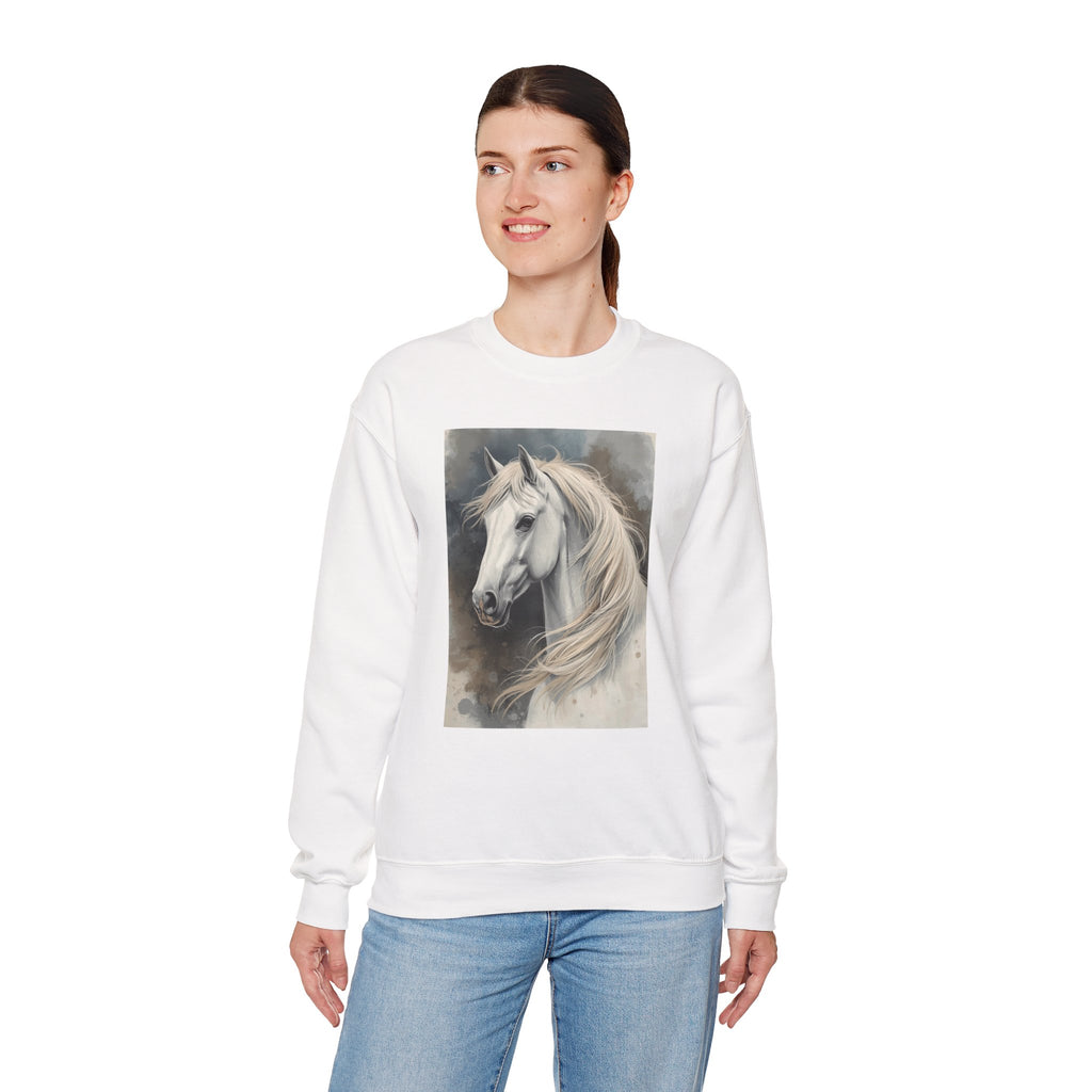 Horse Portrait Crewneck Sweatshirt — Elegant White Stallion Graphic
