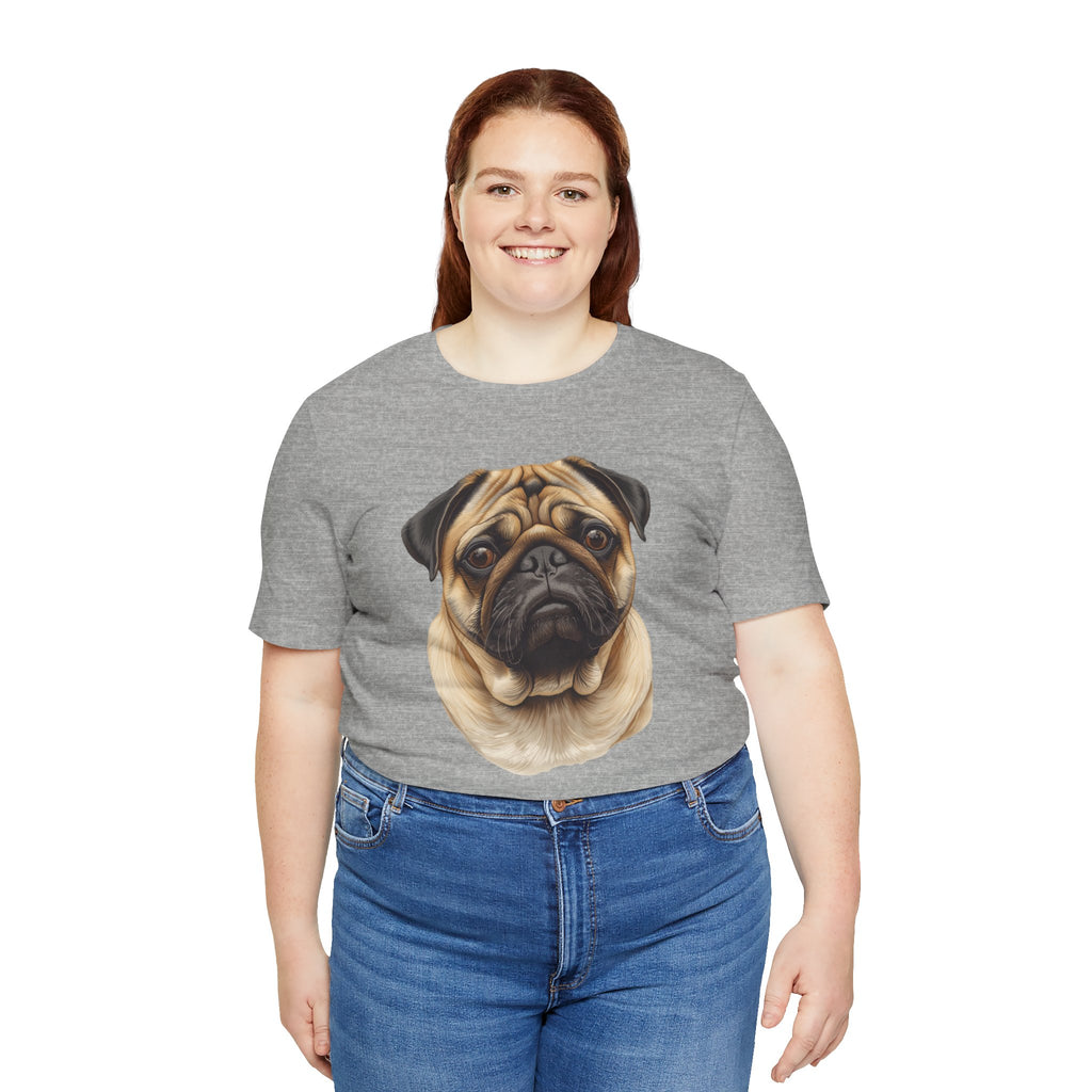 Pug Portrait T-Shirt - Realistic Dog Face Tee for Pug Lovers