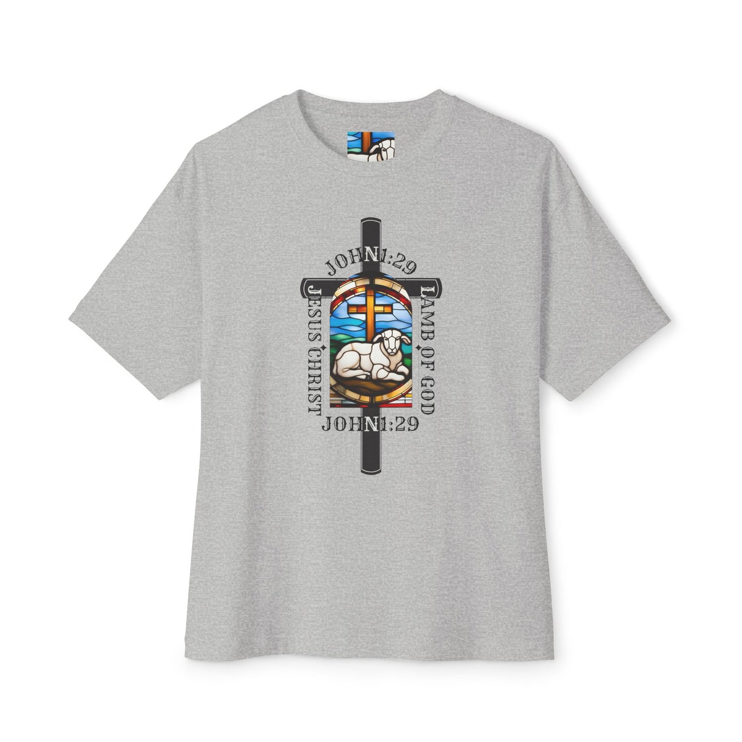 Christian Graphic Tee Glass Art, Unisex Oversized T-Shirt, John 1:29 Lamb Of God