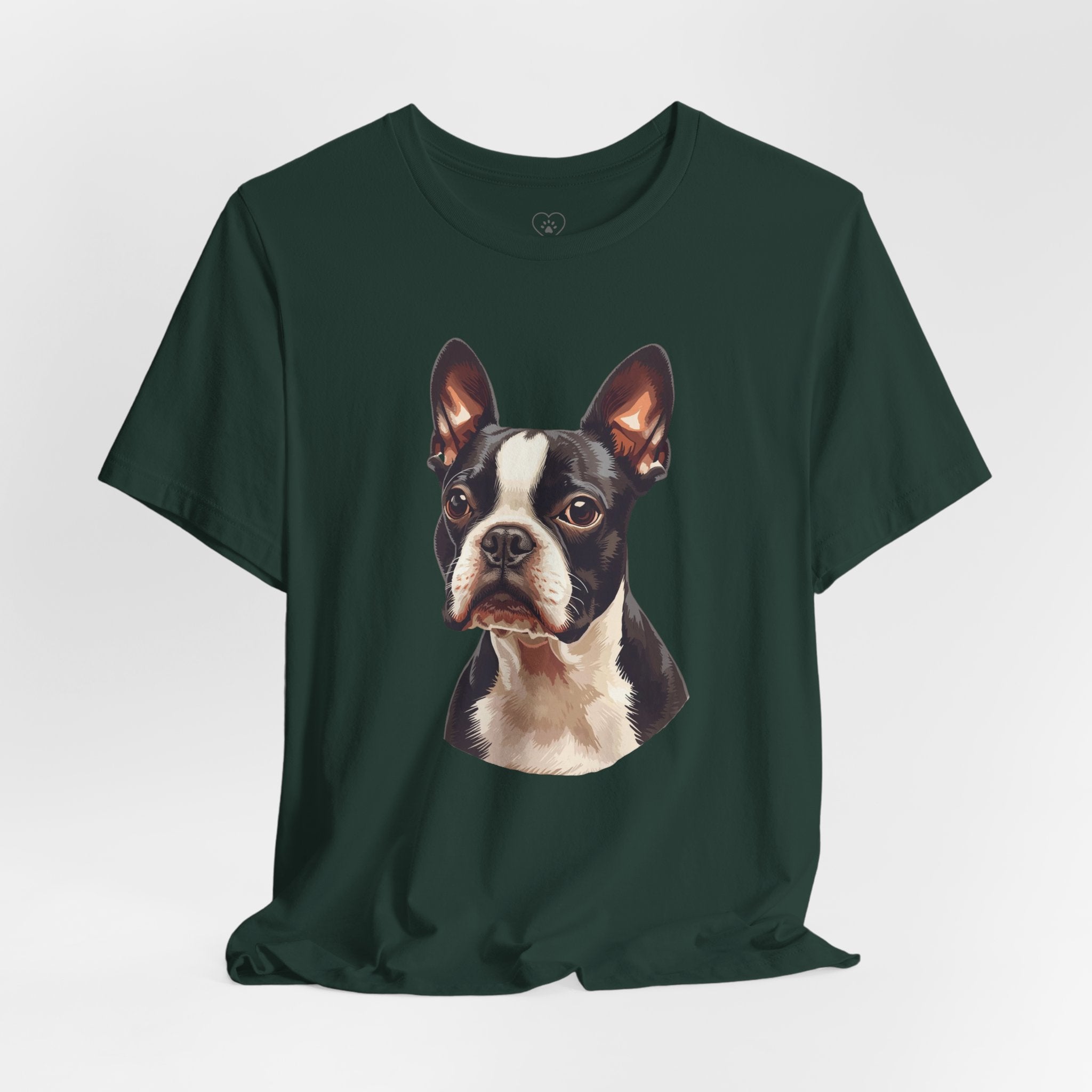 Boston Terrier Portrait T-Shirt – Realistic Dog Face Tee for Pet Lovers