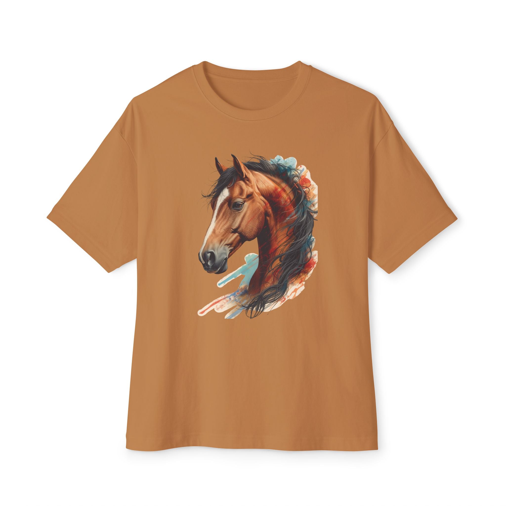 Horse Portrait Boxy Tee — Watercolor Stallion Graphic T-Shirt
