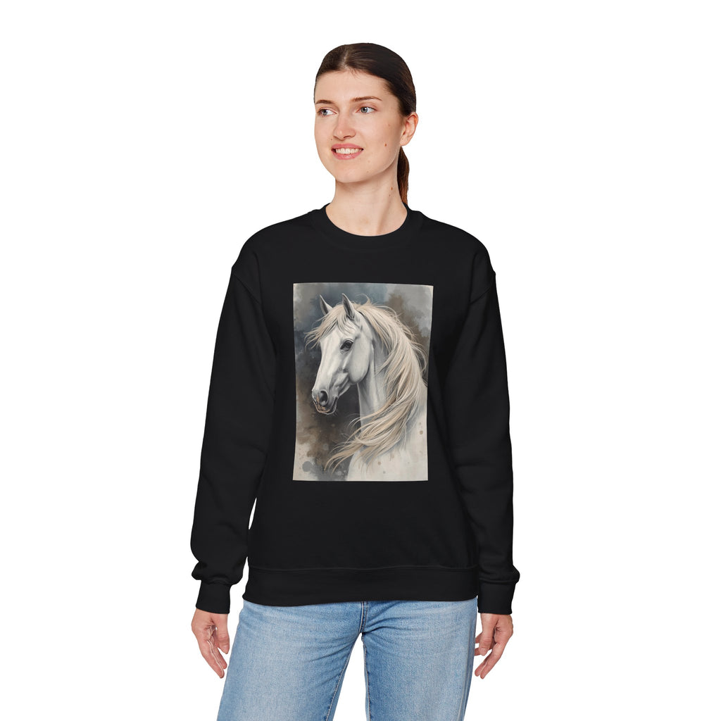 Horse Portrait Crewneck Sweatshirt — Elegant White Stallion Graphic