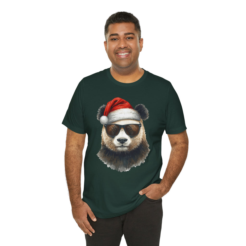 Panda With Santa Hat T-Shirt – Cool Sunglasses Holiday Tee