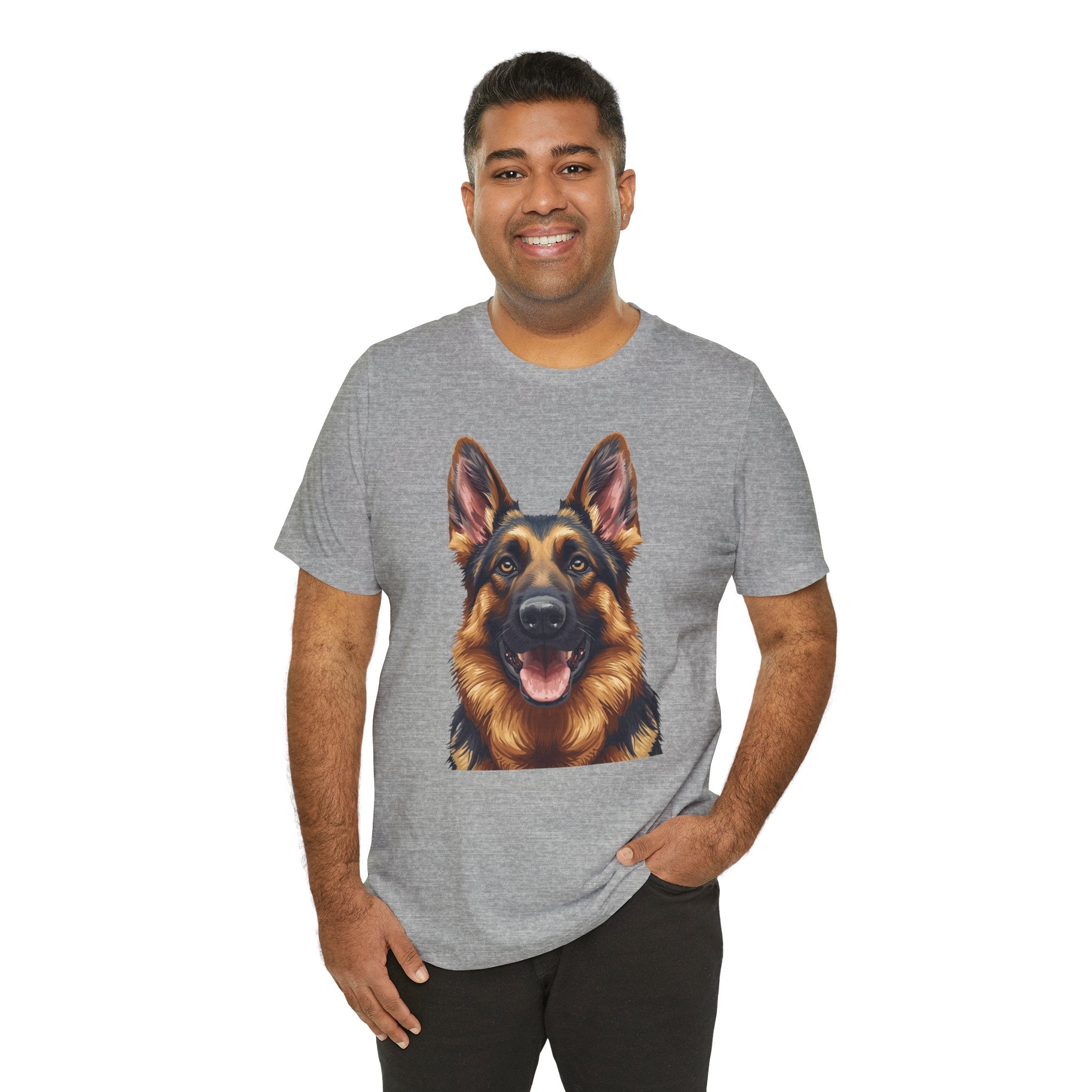 German Shepherd Portrait T‑Shirt — Realistic Dog Face Tee for Dog Lovers